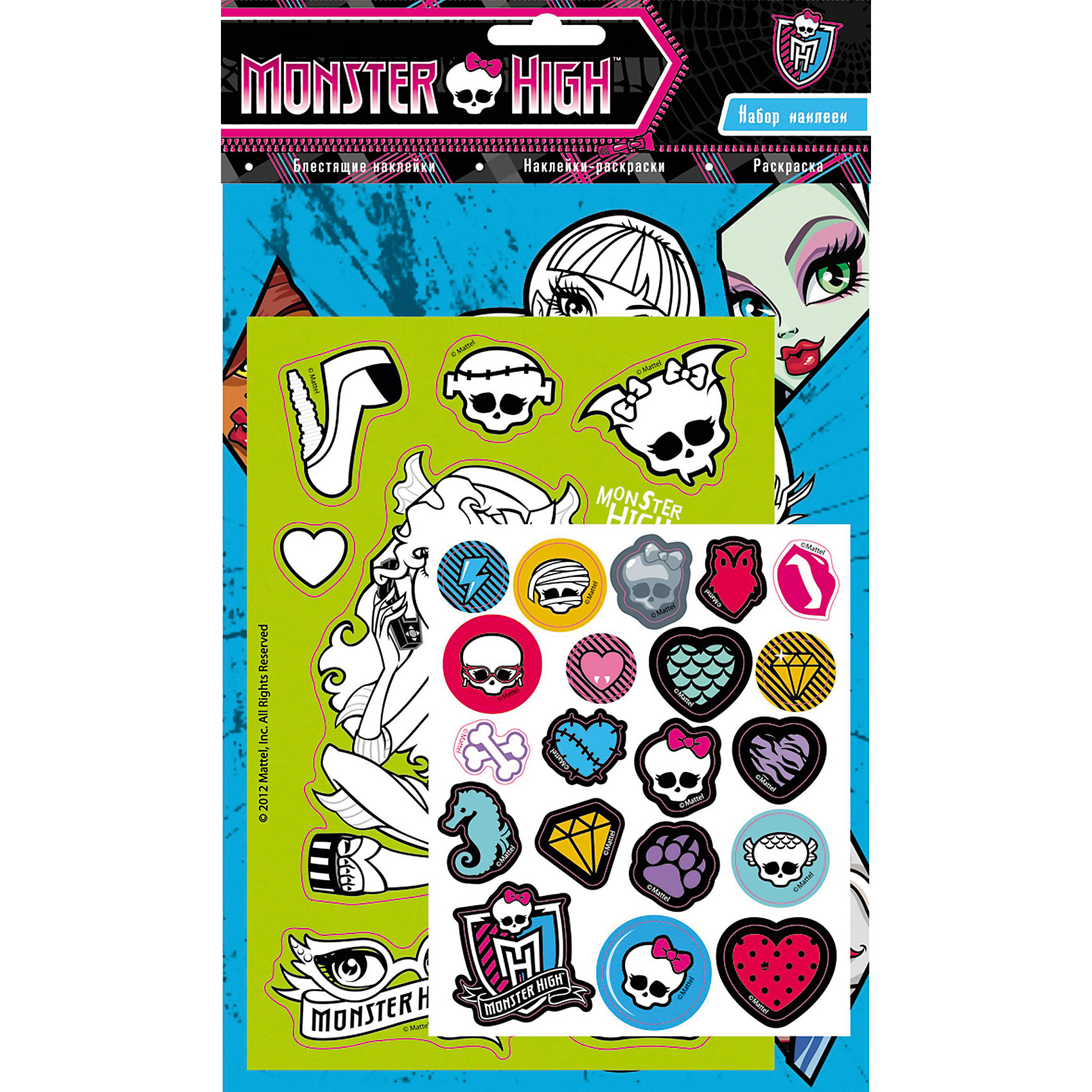 Набор наклеек 1, Monster High Набор наклеек 1, Monster HighРосмэн<br>Характеристики товара:<br><br>- цвет: разноцветный;<br>- материал: бумага;<br>- количество страниц: 6;<br>- формат: 31,0 x 18,5 см;<br>- возраст: 3+;<br>- обложка: мягкая.<br><br>Новое издание от компании Росмэн - не обычный набор наклеек, а полноценный набор для творчества. В наборе есть листы для раскрашивания, готовые стикеры, а так же наклейки, которые малышка может создать сама. Готовыми картинками можно украсить комнату, тетрадки или блокноты. Стикеры подходят для декорирования любых поверхностей. Все материалы, использованные при производстве издания, соответствуют всем стандартам качества и безопасности. <br><br>Сборник Набор наклеек 1, Monster High от компании Росмэн можно приобрести в нашем интернет-магазине<br><br>Ширина мм: 310<br>Глубина мм: 185<br>Высота мм: 2<br>Вес г: 36<br>Возраст от месяцев: 36<br>Возраст до месяцев: 72<br>Пол: Женский<br>Возраст: Детский<br>SKU: 5109854