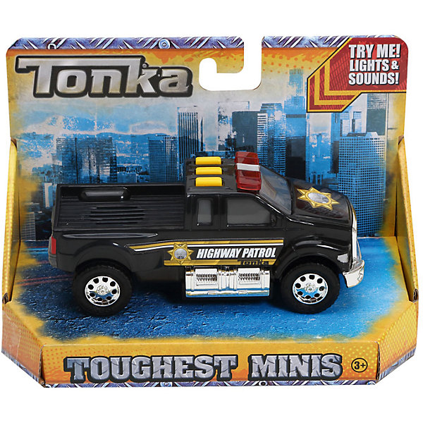 Полицейская машинка Minis, со светом и звуком, Tonka Полицейская машинка Minis, со светом и звуком, TonkaМашинки<br>Полицейская машинка Minis, со светом и звуком, Tonka<br><br>В набор входит:<br><br>-машинка<br>-две батарейки типа ААА<br><br>Характеристики:<br><br>-Возраст: от 3 лет<br>-Для мальчиков<br>-Размер машинки:13,5 х 5,2 х 5,5 см<br>-Материал: пластик<br>-Марка: Tonka(Тонка)<br><br>Полицейская машинка Tonka Minis станет отличным подарком вашему ребёнку. Стильный черный корпус автомобиля с желтыми полосками и полицейским значком на капоте надолго увлечет вашего ребенка в игру. Мощные черные колеса имеют серебристые диски. На крыше машинке есть три прямоугольные желтые кнопки, при нажатии на которые загораются проблесковые маячки и воспроизводятся различные звуковые эффекты. <br><br>Полицейская машинка Minis, со светом и звуком, Tonka можно приобрести в нашем интернет-магазине.<br><br>Ширина мм: 89<br>Глубина мм: 178<br>Высота мм: 127<br>Вес г: 190<br>Возраст от месяцев: 36<br>Возраст до месяцев: 120<br>Пол: Мужской<br>Возраст: Детский<br>SKU: 5115725