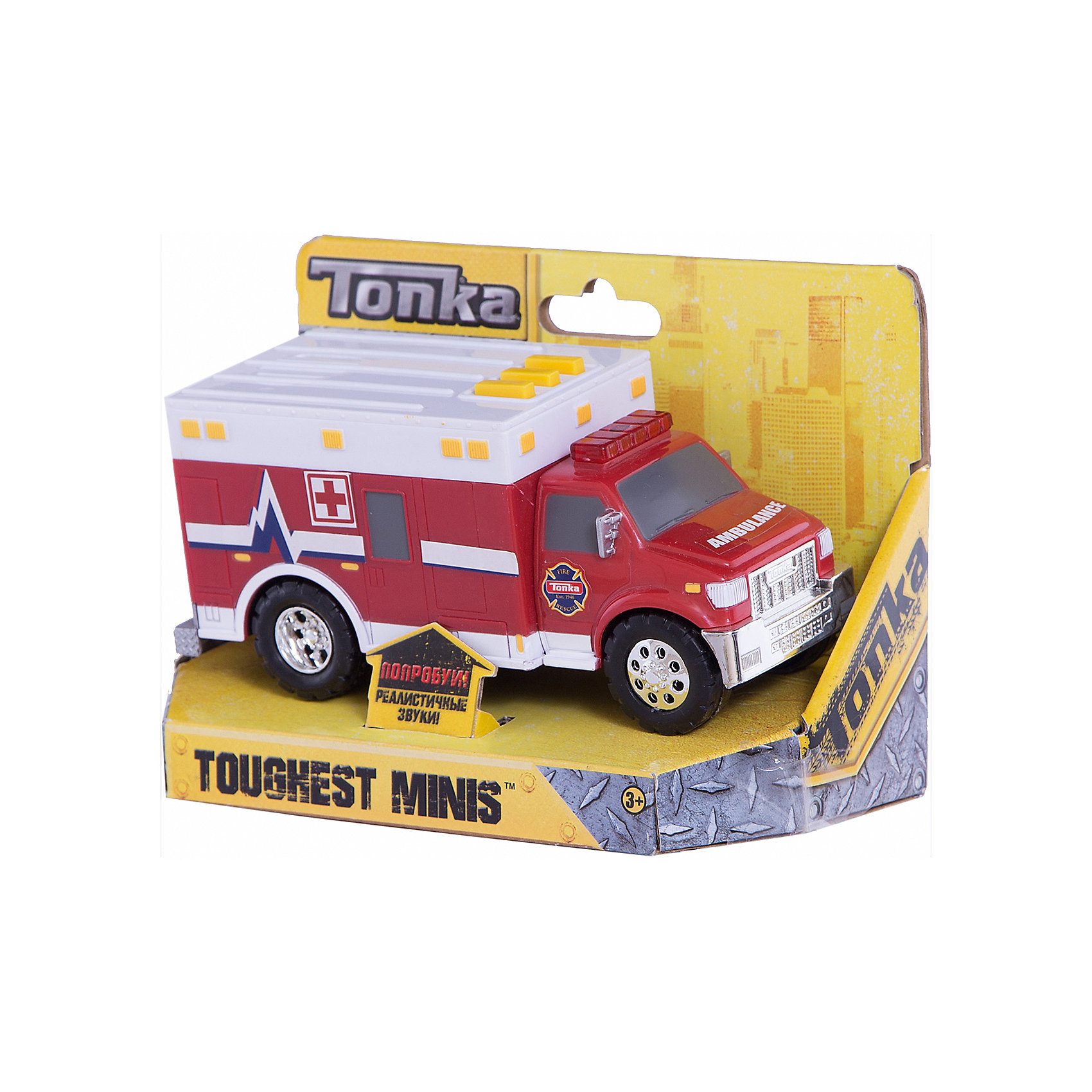 Медицинская машинка Minis, со светом и звуком, Tonka Медицинская машинка Minis, со светом и звуком, TonkaМедицинская машинка Minis, со светом и звуком, Tonka<br><br>В набор входит:<br><br>-машинка<br>-две батарейки типа ААА<br><br>Характеристики:<br><br>-Возраст: от 3 лет<br>-Для мальчиков<br>-Размер машинки:16 х 6,5 х 7 см<br>-Материал: пластик<br>-Марка: Tonka(Тонка)<br><br>Медицинская машинка Tonka Minis невероятно реалистична. Автомобиль имеет кабину красного цвета и красно-белый кузов с изображением красного креста, а также прорисованными окнами и дверцами. Мощные черные колеса оснащены серебристыми дисками. На крыше кузова имеются три продолговатые желтые кнопки. Если нажать на каждую изних, то загорится красный маячок на крыше кабины машины и зазвучит громкая сирена, которая поможет сделать игру более увлекательной. <br><br>Медицинская машинка Minis, со светом и звуком, Tonkaможно приобрести в нашем интернет-магазине.<br><br>Ширина мм: 89<br>Глубина мм: 178<br>Высота мм: 127<br>Вес г: 190<br>Возраст от месяцев: 36<br>Возраст до месяцев: 120<br>Пол: Мужской<br>Возраст: Детский<br>SKU: 5115726