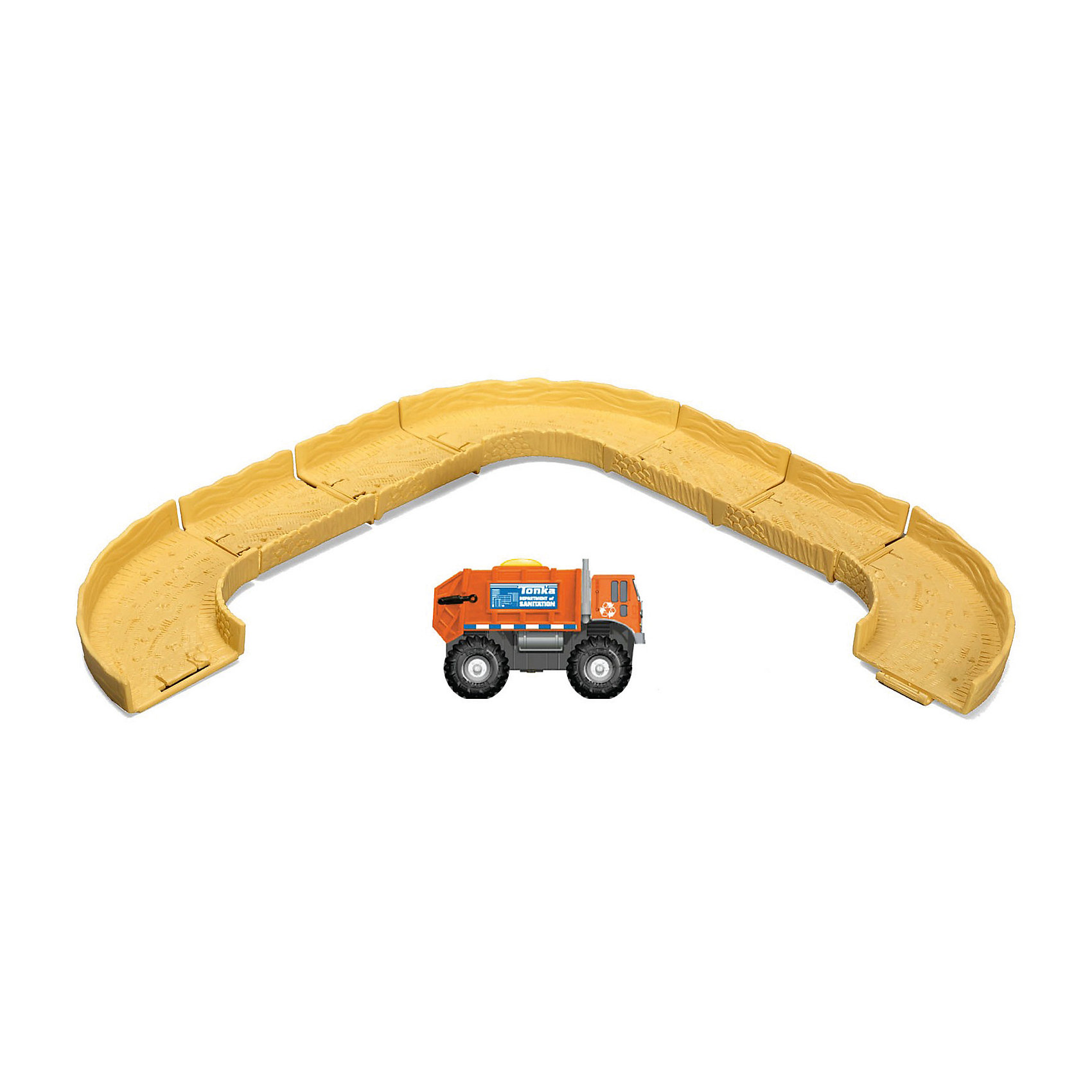Трек с машинкой Climb-overs Trash Treader, Tonka Трек с машинкой Climb-overs Trash Treader, TonkaАвтотреки<br>Трек с машинкой Climb-overs Trash Treader, Tonka<br><br>В набор входит:<br><br>-машинка<br>-трек<br>-Тип батареек: 3 х AAA / LR0.3 1.5V (мизинчиковые, в комплекте).<br><br>Характеристики:<br><br>-Возраст: от 3 лет<br>-Для мальчиков<br>-Материал: пластик<br>-Марка: Tonka(Тонка)<br><br>Трек с машинкой Tonka Climb-overs Trash Treader станет отличным подарком юному любителю гонок. Кузов и кабина машинки красные. Мощные черные колеса автомобиля с серыми дисками легко проедут через любое препятствие. А если ребенок нажмет на большую желтую кнопку, располагающуюся на крыше кузова, то машинка быстро помчится вперед. Собрав все элементы трека, можно устроить невероятные гонки вместе с друзьями, придумывая разные игровые сюжеты! Трек имеет семь соединяющихся деталей с элементами поворотов.<br>Для работы требуются 3 батарейки ААА (в комплект не входят). <br><br>Трек с машинкой Climb-overs Trash Treader, Tonka можно приобрести в нашем интернет-магазине.<br><br>Ширина мм: 305<br>Глубина мм: 64<br>Высота мм: 127<br>Вес г: 300<br>Возраст от месяцев: 36<br>Возраст до месяцев: 120<br>Пол: Мужской<br>Возраст: Детский<br>SKU: 5115735