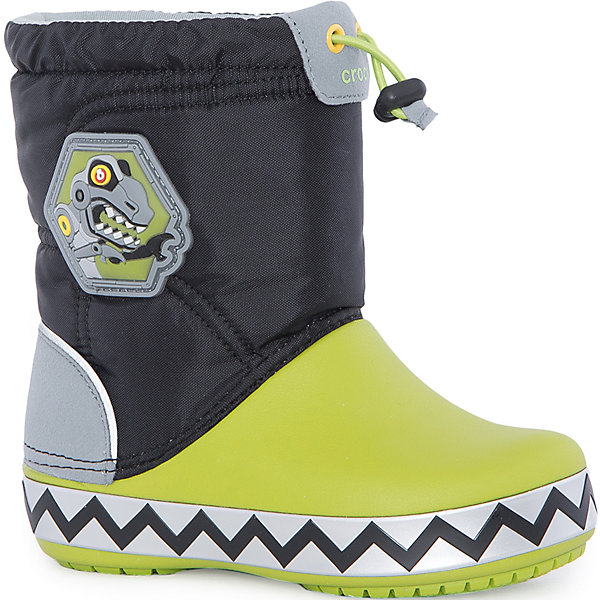 Сапоги Kids’ CrocsLights LodgePoint RoboSaur Boot для мальчика CROCS Сапоги Kids’ CrocsLights LodgePoint RoboSaur Boot для мальчика CROCSСноубутсы<br>Характеристики товара:<br><br>• цвет: черный/зеленый<br>• материал: верх - текстиль, низ -100% полимер Croslite™<br>• материал подкладки: текстиль<br>• встроенные светодиоды<br>• запас энергии элементов питания примерно 350 тыс. шагов<br>• непромокаемая носочная часть<br>• температурный режим: от -15° до +10° С<br>• легко очищаются<br>• антискользящая подошва<br>• застежка: шнурок со стоппером<br>• толстая устойчивая подошва<br>• страна бренда: США<br>• страна изготовитель: Китай<br><br>Сапоги могут быть и стильными, и теплыми! Для детской обуви крайне важно, чтобы она была удобной. Такие сапоги обеспечивают детям необходимый комфорт, а теплая подкладка создает особый микроклимат. Сапоги легко надеваются и снимаются, отлично сидят на ноге. Материал, из которого они сделаны, не дает размножаться бактериям, поэтому такая обувь препятствует образованию неприятного запаха и появлению болезней стоп. Данная модель особенно понравится детям - ведь в подошве встроены мигающие светодиоды!<br>Обувь от американского бренда Crocs в данный момент завоевала широкую популярность во всем мире, и это не удивительно - ведь она невероятно удобна. Её носят врачи, спортсмены, звёзды шоу-бизнеса, люди, которым много времени приходится бывать на ногах - они понимают, как важна комфортная обувь. Продукция Crocs - это качественные товары, созданные с применением новейших технологий. Обувь отличается стильным дизайном и продуманной конструкцией. Изделие производится из качественных и проверенных материалов, которые безопасны для детей.<br><br>Сапоги для мальчика от торговой марки Crocs можно купить в нашем интернет-магазине.<br><br>Ширина мм: 257<br>Глубина мм: 180<br>Высота мм: 130<br>Вес г: 420<br>Цвет: черный<br>Возраст от месяцев: 24<br>Возраст до месяцев: 24<br>Пол: Мужской<br>Возраст: Детский<br>Размер: 25,27,34/35,33/34,31/32,26,23,24,30,29,28<br>SKU: 5121987