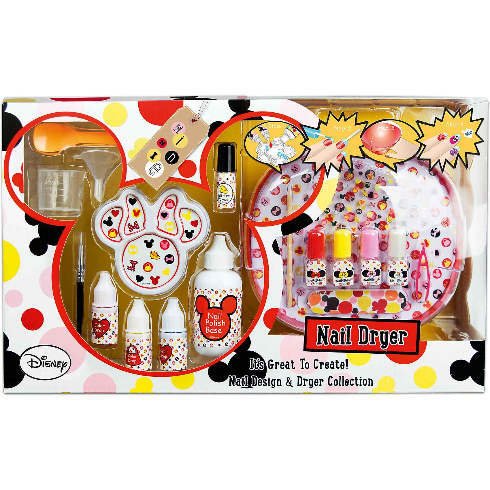 Набор детской декоративной косметики для ногтей Minnie Mouse Набор детской декоративной косметики для ногтей Minnie MouseКосметика, грим и парфюмерия<br>Характеристики:<br><br>• Наименование: детская декоративная косметика<br>• Предназначение: для сюжетно-ролевых игр<br>• Серия: Микки Маус и его друзья<br>• Пол: для девочки<br>• Материал: натуральные косметические компоненты, пластик, текстиль<br>• Цвет: розовый, белый, желтый, красный и др.<br>• Комплектация: 3 оттенка красок для создания лака для ногтей, базовое вещество, блестки, палитра для смешивания компонентов, мерный стаканчик, ложечка, воронка, 4 флакона для переливания лака, палочка для кутикулы, пилочка для ногтей, пинцет, кисть для нанесения рисунка, наклейки, устройство для сушки лака<br>• Батарейки: 4 шт. типа АА (в наборе не предусмотрены)<br>• Размеры (Д*Ш*В): 40*24*13 см<br>• Вес: 755 г <br>• Упаковка: картонная коробка с блистером<br><br>Игровой набор детской декоративной косметики для ногтей, Минни Маус – это набор игровой детской косметики от Markwins, которая вот уже несколько десятилетий специализируется на выпуске детской косметики. Рецептура декоративной детской косметики разработана совместно с косметологами и медиками, в основе рецептуры – водная основа, а потому она гипоаллергенны, не вызывает раздражений на детской коже и легко смывается, не оставляя следа. Безопасность продукции подтверждена международными сертификатами качества и безопасности. <br>Игровой набор детской декоративной косметики состоит из базовых средств и приспособлений для создания лака дизайнерских оттенков. В комплекте имеются инструменты и аксессуары, с которыми можно создать целую студию дизайнерского маникюра. Косметические средства, входящие в состав набора, имеют длительный срок хранения – 12 месяцев. Набор выполнен в брендовом дизайне популярной серии Микки Маус и его друзья. Игровой набор детской декоративной косметики от Markwins может стать незаменимым праздничным подарком для любой маленькой модницы!<br><br>Игровой набор детской декоративной косметики для ногтей, Минни Маус можно купить в нашем интернет-магазине.<br><br>Ширина мм: 380<br>Глубина мм: 240<br>Высота мм: 120<br>Вес г: 915<br>Возраст от месяцев: 48<br>Возраст до месяцев: 120<br>Пол: Женский<br>Возраст: Детский<br>SKU: 5124721