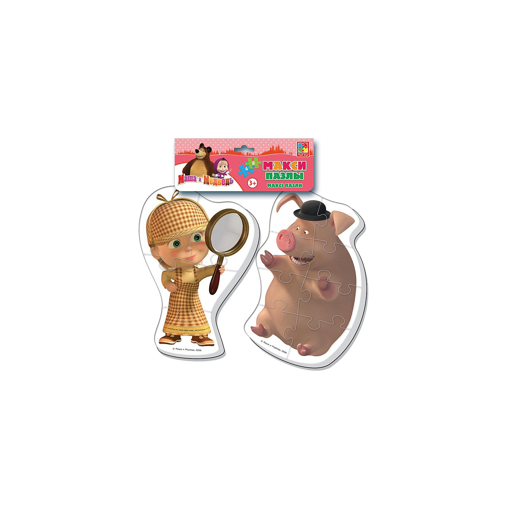 Мягкие макси-пазлы Маша и Медведь, Vladi Toys Мягкие макси-пазлы Маша и Медведь, Vladi ToysКоличество деталей<br>Характеристики:<br><br>• Вид игр: развивающие<br>• Серия: макси-пазлы <br>• Пол: универсальный<br>• Материал: полимер, картон<br>• Цвет: желтый, коричневый и др.<br>• Комплектация: 2 пазла (один из 4 деталей, второй из 8 деталей) <br>• Размеры (Д*Ш*В): 21*1*35 см<br>• Тип упаковки: полиэтиленовый пакет с хедером<br>• Вес: 41 г<br>• Общее количество элементов: 12 шт.<br><br>Мягкие макси-пазлы Маша и Медведь, Vladi Toys, производителем которых является компания, специализирующаяся на выпуске развивающих игр, давно уже стали популярными среди аналогичной продукции. Мягкие пазлы – идеальное решение для развивающих занятий с самыми маленькими детьми, так как они разделены на большие элементы с крупными изображениями, чаще всего в качестве картинок используются герои популярных мультсериалов. Самое важное в пазле для малышей – это минимум деталей и безопасность элементов. Все используемые в производстве материалы являются экологически безопасными, не вызывают аллергии, не имеют запаха. Набор состоит из 12-ти элементов, из которых можно собрать две картинки с изображениями Маши в образе Шерлока Холмса и хрюшки из мультфильма Маша и медведь. <br>Мягкие макси-пазлы Маша и Медведь, Vladi Toys способствуют развитию не только мелкой моторики, но и внимательности, усидчивости, терпению при достижении цели. <br><br>Мягкие макси-пазлы Маша и Медведь, Vladi Toys можно купить в нашем интернет-магазине.<br><br>Ширина мм: 210<br>Глубина мм: 10<br>Высота мм: 350<br>Вес г: 41<br>Возраст от месяцев: 24<br>Возраст до месяцев: 60<br>Пол: Унисекс<br>Возраст: Детский<br>SKU: 5136068