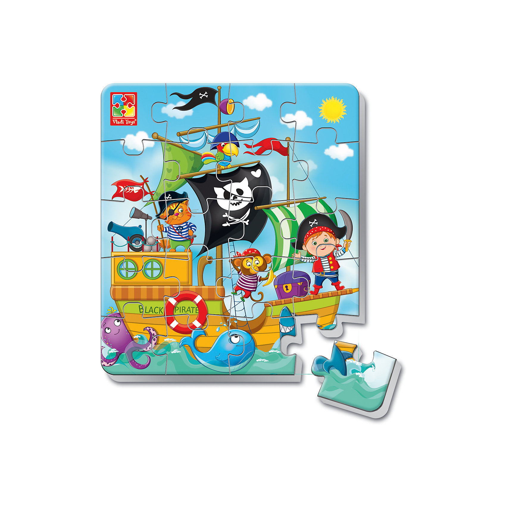 Мягкие магнитные пазлы в стакане Пираты, Vladi Toys Мягкие магнитные пазлы в стакане Пираты, Vladi ToysКоличество деталей<br>Характеристики:<br><br>• Вид игр: развивающие<br>• Серия: пазлы-магниты<br>• Пол: для мальчиков<br>• Материал: полимер, картон, магнит<br>• Цвет: голубой, черный, белый, желтый и др.<br>• Комплектация: 1 пазл из 20-ти элементов, магнит<br>• Размеры (Д*Ш*В): 7,5*7,5*11 см<br>• Тип упаковки: пластиковый стаканчик<br>• Вес: 37 г<br><br>Мягкие магнитные пазлы в стакане Пираты, Vladi Toys, производителем которых является компания, специализирующаяся на выпуске развивающих игр, давно уже стали популярными среди аналогичной продукции. Мягкие пазлы – идеальное решение для развивающих занятий с самыми маленькими детьми, так как они разделены на большие элементы с крупными изображениями, чаще всего в качестве картинок используются герои популярных мультсериалов. Самое важное в пазле для малышей – это минимум деталей и безопасность элементов. Все используемые в производстве материалы являются экологически безопасными, не вызывают аллергии, не имеют запаха. Мягкие магнитные пазлы в стакане Пираты, Vladi Toys представляют собой сюжетную картинку, которая состоит из 20-и магнитных элементов с изображением пиратского корабля с пиратами. <br>Занятия с мягкими пазлами от Vladi Toys способствуют развитию не только мелкой моторики, но и внимательности, усидчивости, терпению при достижении цели. Кроме того, по собранной картинке можно составлять рассказ, что позволит развивать речевые навыки, память и воображение.<br><br>Мягкие магнитные пазлы в стакане Пираты, Vladi Toys можно купить в нашем интернет-магазине.<br><br>Ширина мм: 75<br>Глубина мм: 75<br>Высота мм: 110<br>Вес г: 37<br>Возраст от месяцев: 24<br>Возраст до месяцев: 60<br>Пол: Унисекс<br>Возраст: Детский<br>SKU: 5136100