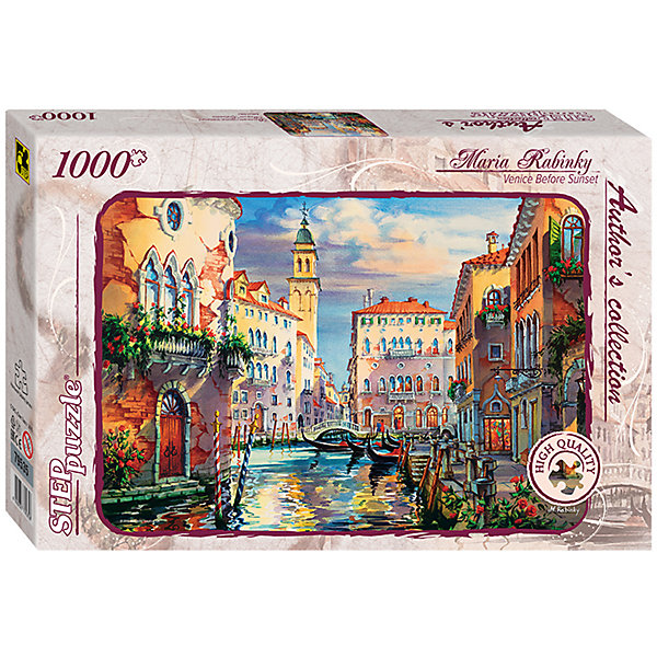 Пазл Венеция перед закатом, 1000 деталей, Step Puzzle Пазл Венеция перед закатом, 1000 деталей, Step PuzzleПазлы классические<br>Характеристики товара:<br><br>- цвет: разноцветный;<br>- материал: картон;<br>- деталей: 1000;<br>- высокая точность подгонки элементов;<br>- отличное качество печати;<br>- упаковка: коробка.<br><br>Собирать пазлы любят и дети, и взрослые! Это занятие может не только позволять весело проводить время, но и помогать всестороннему развитию ребенка. Изделие представляет собой детали, из которых нужно собрать очень красивую картинку. Все детали отлично проработаны, готовое изображение можно даже зафиксировать на бумаге и украсить им интерьер!<br>Собирание пазлов поможет формированию разных навыков, оно помогает развить тактильное восприятие, мелкую моторику, воображение, внимание и логику. Изделие произведено из качественных материалов, безопасных для ребенка. Набор станет отличным подарком детям!<br><br>Пазл Венеция перед закатом, 1000 деталей, от бренда Step Puzzle можно купить в нашем интернет-магазине.<br><br>Ширина мм: 400<br>Глубина мм: 270<br>Высота мм: 55<br>Вес г: 780<br>Возраст от месяцев: 84<br>Возраст до месяцев: 180<br>Пол: Унисекс<br>Возраст: Детский<br>SKU: 5138177