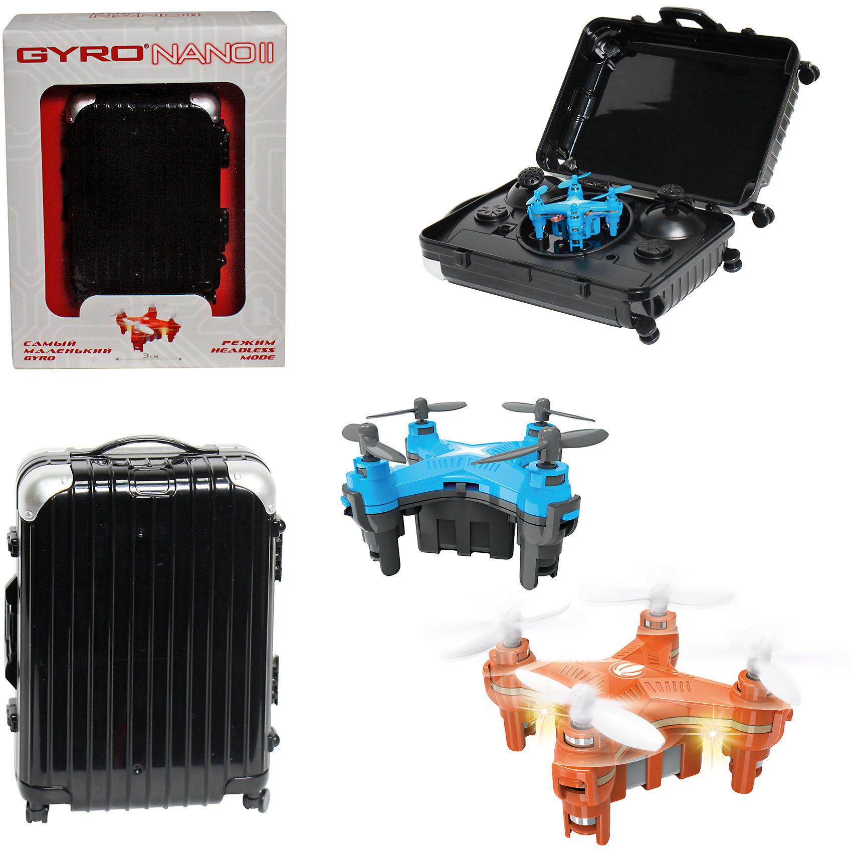 6-осевой Gyro-Nano II квадрокоптер 2,4GHz, 4 канала, в чемоданчике, 1toy 6-осевой Gyro-Nano II квадрокоптер 2,4GHz, 4 канала, в чемоданчике, 1toyИдеи подарков<br>6-осевой Gyro-Nano II квадрокоптер 2,4GHz, 4 канала, в чемоданчике, 1toy (1 той).<br><br>Характеристики:<br><br>• Размеры: 4,5х4,5 см.<br>• Частота управления - 2,4GHz.<br>• Зарядное устройство: USB-кабель.<br>• Зарядка-25мин, полёт-8мин.<br>• Радиус действия: до 50 метров. <br>• Аккумулятор: 3.7V/100mAh.<br>• Пульт работает от 3х батареек ААА (батарейки в комлект не входят).<br><br>Модель Gyro-Nano II прекрасно подходит для начинающих пилотов, которым ранее не приходилось управлять квадрокоптерами. Модель сочетает все лучшие функции более дорогих квадрокоптеров в небольшом корпусе. Благодаря своему миниатюрному размеру в 3 см, квадрокоптер отлично подходит для полётов дома. Модель управляется на частоте 2,4GHz, имеет два скоростных режима, обладает 6-осевым гироскопом, благодаря которому квадрокоптер способен взлетать даже в броске, а также делать сальто на 360°.Интересной особенностью является также и пульт модели, стилизованный под дорожный чемоданчик.<br><br>6-осевой Gyro-Nano II квадрокоптер 2,4GHz, 4 канала, в чемоданчике, 1toy (1 той), можно купить в нашем интернет – магазине.<br><br>Ширина мм: 185<br>Глубина мм: 55<br>Высота мм: 145<br>Вес г: 233<br>Возраст от месяцев: 60<br>Возраст до месяцев: 192<br>Пол: Мужской<br>Возраст: Детский<br>SKU: 5154276