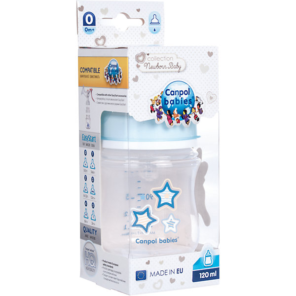 Бутылочка PP EasyStart с широким горлышком антиколиковая, 120 мл, 0+ Newborn baby, Canpol Babies, голубой Бутылочка PP EasyStart с широким горлышком антиколиковая, 120 мл, 0+ Newborn baby, Canpol Babies, голубой110 - 180 мл.<br>Бутылочка PP EasyStart с широким горлышком антиколиковая, 120 мл, 0+ Newborn baby, Canpol Babies (Канпол Бейби), голубой.<br><br>Характеристики: <br><br>• Объем бутылочки: 120мл.<br>• Материал бутылочки: полипропилен.<br>• Материал соски: силикон.<br>• Цвет : голубой.<br>• Широкое горлышко.<br>• Антиколиковая. <br><br>Легкая бутылочка предназначена для использования с рождения. Долговечная, безопасная бутылочка соответствует самым высоким стандартам качества. Оснащена силиконовой антиколиковой соской медленного потока (0+ м). Эффективная система вентиляции, которая позволяет уменьшить риск появления коликов. Специальная форма соски максимально приближена к форме материнской груди, что позволяет наиболее оптимально использовать ее для смешанного кормления ребенка. Широкое горлышко поможет быстро наполнить бутылочку смесью. Такое горлышко позволит легко очистить бутылочку. Точная мерная шкала помогает приготовить питание в точных пропорциях.<br><br>Бутылочку PP EasyStart с широким горлышком антиколиковая, 120 мл, 0+ Newborn baby, Canpol Babies (Канпол Бейби), голубой можно купить в нашем интернет- магазине.<br><br>Ширина мм: 64<br>Глубина мм: 64<br>Высота мм: 175<br>Вес г: 630<br>Возраст от месяцев: 0<br>Возраст до месяцев: 12<br>Пол: Мужской<br>Возраст: Детский<br>SKU: 5156780