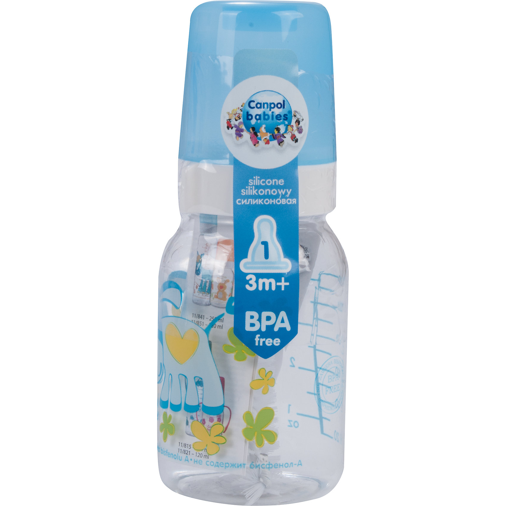 Бутылочка тритановая (BPA 0%) с сил. соской, 120 мл. 3+ Cheerful animals, Canpol Babies, ослик Бутылочка тритановая (BPA 0%) с сил. соской, 120 мл. 3+ Cheerful animals, Canpol Babies, осликБутылочка тритановая (BPA 0%) с сил. соской, 120 мл. 3+ Cheerful animals, Canpol Babies, (Канпол Бейбис), ослик.<br><br>Характеристики: <br><br>• Объем бутылочки: 120мл.<br>• Материал бутылочки: тритан - пластик нового поколения.<br>• Материал соски: силикон.<br>• Цвет : голубой. <br>Бутылочка тритановая (BPA 0%) с сил. соской, 120 мл. 3+ Cheerful animals, Canpol Babies, (Канпол Бейбис) имеет классическую форму. Удобна в использовании дома и в дороге. Бутылочка выполнена из безопасного качественного материала - тритана, который хорошо держит тепло, снабжена силиконовой соской (медленный поток) и защитным колпачком, имеет удобную мерную шкалу. Такую бутылочку и все части можно кипятить в воде или стерилизовать с помощью специального прибора. Не впитывает запахи. Бутылочка выполнена в голубом цвете, украшена забавным принтом – ослик.<br>Бутылочка тритановая (BPA 0%) с сил. соской, 120 мл. 3+ Cheerful animals, Canpol Babies, (Канпол Бейбис), ослик можно купить в нашем интернет- магазине.<br><br>Ширина мм: 65<br>Глубина мм: 54<br>Высота мм: 175<br>Вес г: 520<br>Возраст от месяцев: 3<br>Возраст до месяцев: 18<br>Пол: Унисекс<br>Возраст: Детский<br>SKU: 5156802