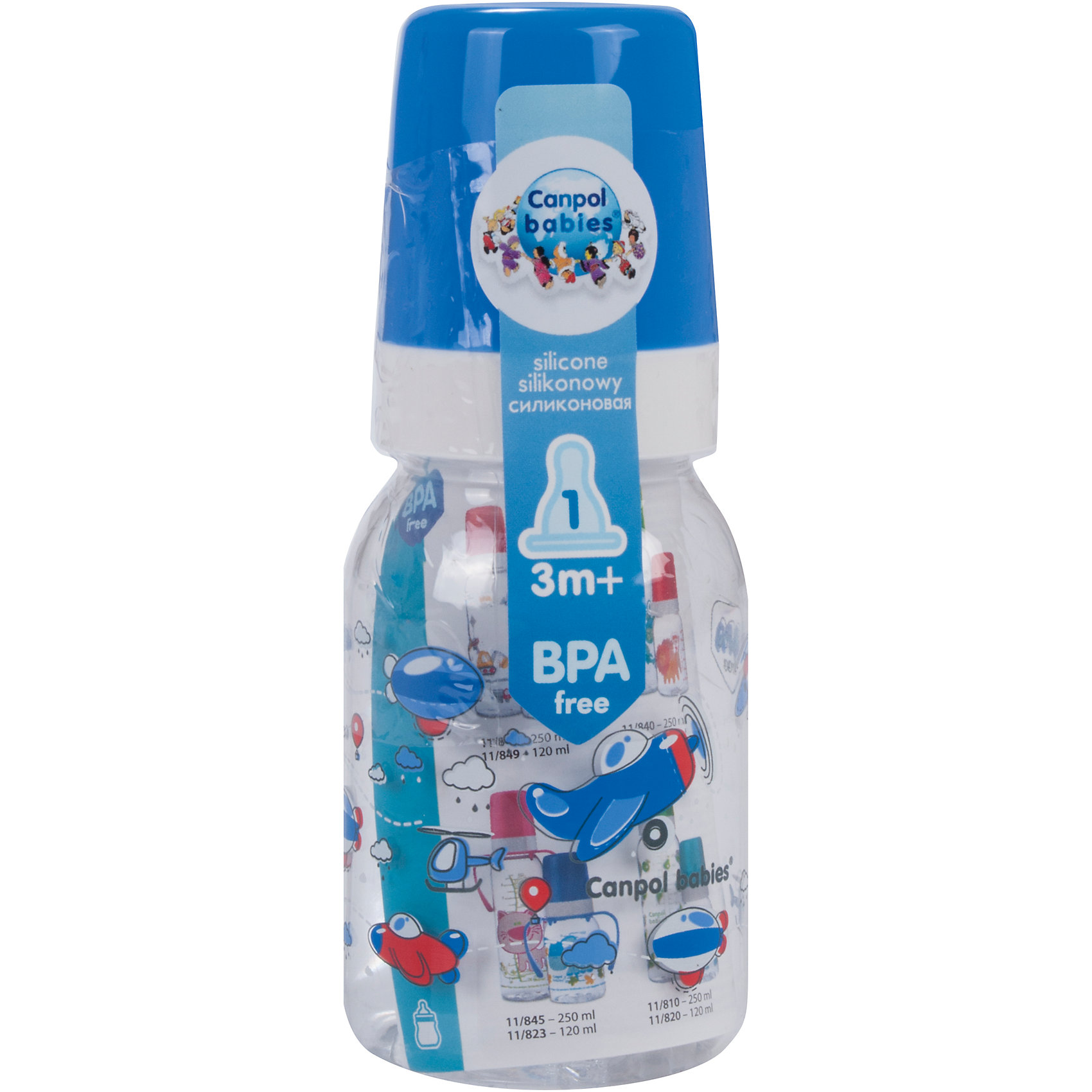 Бутылочка тритановая (BPA 0%) с сил. соской, 120 мл. 3+ Machines, Canpol Babies, синий Бутылочка тритановая (BPA 0%) с сил. соской, 120 мл. 3+ Machines, Canpol Babies, синий110 - 180 мл.<br>Бутылочка тритановая (BPA 0%) с сил. соской, 120 мл. 3+ Machines, Canpol Babies, (Канпол Бейбис), синий.<br><br>Характеристики: <br><br>• Объем бутылочки: 120мл.<br>• Материал бутылочки: тритан - пластик нового поколения.<br>• Материал соски: силикон.<br>• Цвет : синий. <br>Бутылочка тритановая (BPA 0%) с сил. соской, 120 мл. 3+ Machines, Canpol Babies, (Канпол Бейбис) имеет классическую форму. Удобна в использовании дома и в дороге. Бутылочка выполнена из безопасного качественного материала - тритана, который хорошо держит тепло, снабжена силиконовой соской (медленный поток) и защитным колпачком, имеет удобную мерную шкалу. Такую бутылочку и все части можно кипятить в воде или стерилизовать с помощью специального прибора. Не впитывает запахи. Бутылочка выполнена в синем цвете, украшена забавным принтом.<br>Бутылочка тритановая (BPA 0%) с сил. соской, 120 мл. 3+ Machines, Canpol Babies, (Канпол Бейбис), синий можно купить в нашем интернет- магазине.<br><br>Ширина мм: 55<br>Глубина мм: 55<br>Высота мм: 140<br>Вес г: 470<br>Возраст от месяцев: 3<br>Возраст до месяцев: 18<br>Пол: Мужской<br>Возраст: Детский<br>SKU: 5156805