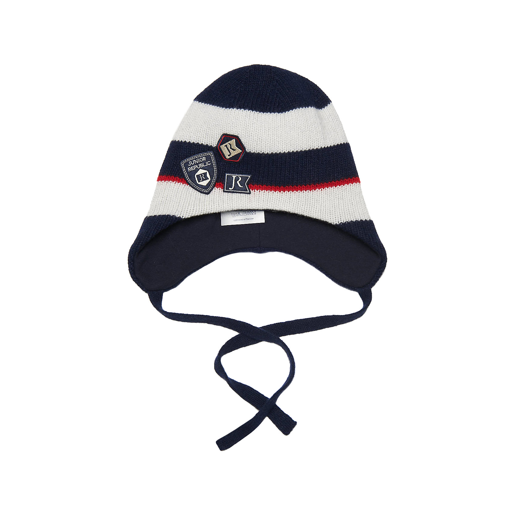 Шапка для мальчика Junior Republic Шапка для мальчика Junior RepublicГоловные уборы<br>Шапка для мальчика от известного бренда Junior Republic.<br>Яркая детская шапка от популярного бренда Junior Republic. Стильная модель из мягкой, полушерстяной пряжи и современным утеплителем. Форма аксессуара позволяет максимально защитить ребенка от продувания. Модель плотно прикрывает уши, при необходимости фиксируется завязками.Шапка имеет яркое дизайнерское исполнение, которое очень нравится мальчикам. По всей ширине украшена вязаной резинкой с контрастными окантовками и фирменными нашивками с логотипом бренда. Небольшой помпон выполнен в тон декоративных элементов.<br>Состав:<br>50% шерсть, 50% полиамид<br><br>Ширина мм: 89<br>Глубина мм: 117<br>Высота мм: 44<br>Вес г: 155<br>Цвет: серый<br>Возраст от месяцев: 60<br>Возраст до месяцев: 120<br>Пол: Мужской<br>Возраст: Детский<br>Размер: 52-54,48-50<br>SKU: 5166870