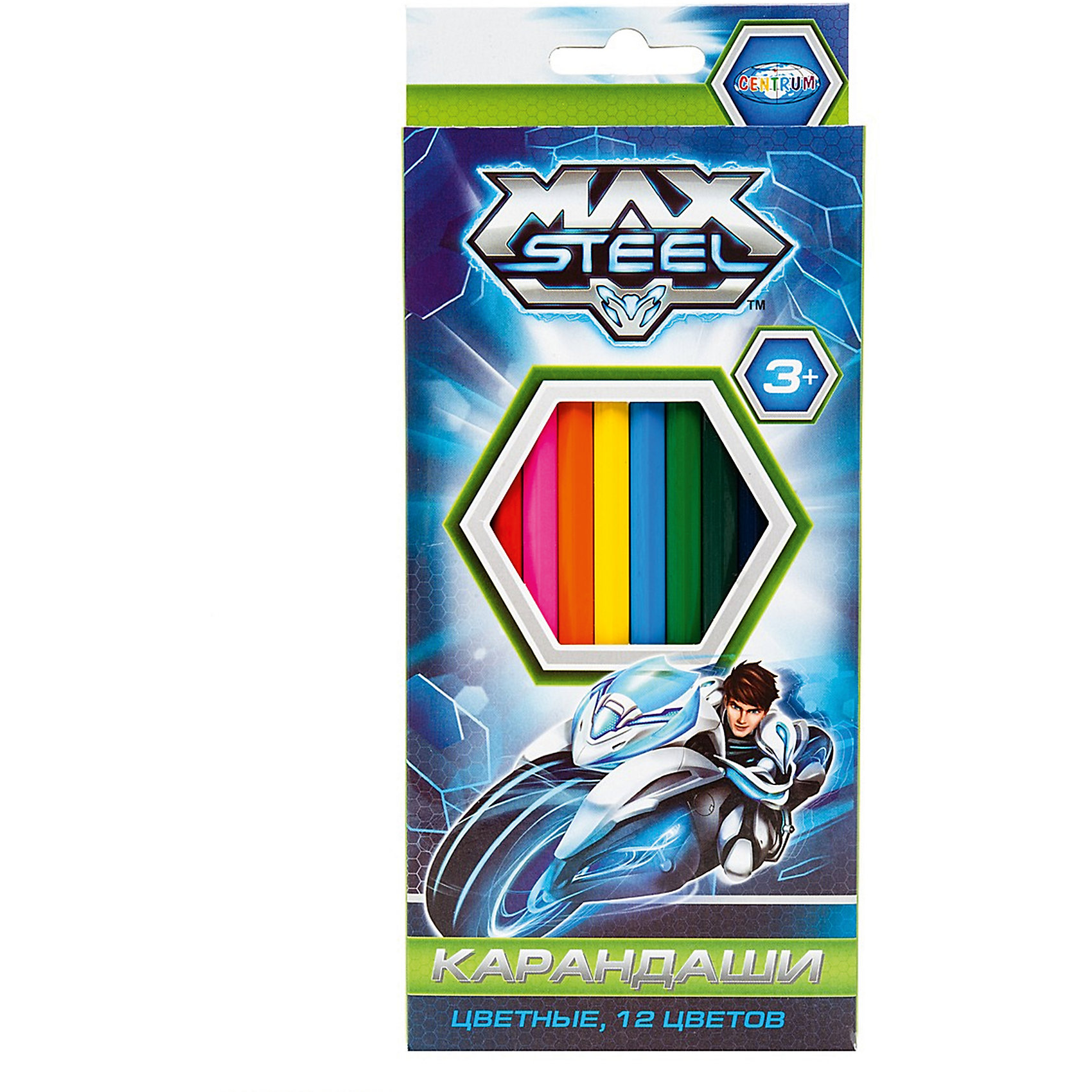 Карандаши цветные 12 цветов, Max Steel Карандаши цветные 12 цветов, Max SteelMax Steel Товары для школы<br>Карандаши цветные 12 цветов, Max Steel<br><br>Характеристики:<br><br>- в набор входит: 12 карандашей <br>- состав: дерево, картон<br>- длина карандашей: 17,7 см. <br>- размер упаковки: 20 * 1 * 12 см.<br>- для детей в возрасте: от 3 до 10 лет<br>- страна производитель: Китай<br><br>Набор цветных карандашей с рисунком из фильма Max Steel понравится мальчикам. Немецкая компания Centrum (Центрум) специализируется на товарах для детского творчества и развития. Яркая коробочка выполнена из картона и отлично вмещает все карандаши, не позволяя им разбегаться по столу или школьному ранцу. Сами карандаши выполнены из дерева, имеют шесть граней, уже заточены, имеют мягкую структуру грифеля и рисуют яркие линии без сильного нажатия. Классические двенадцать цветов помогут нарисовать самый лучший шедевр и просто отлично провести время. Рисование карандашами разрабатывает моторику ручек, творческие способности, успокаивает, помогает развить аккуратность и внимание. <br><br>Карандаши цветные 12 цветов, Max Steel можно купить в нашем интернет-магазине.<br><br>Ширина мм: 8<br>Глубина мм: 88<br>Высота мм: 205<br>Вес г: 84<br>Возраст от месяцев: 36<br>Возраст до месяцев: 120<br>Пол: Мужской<br>Возраст: Детский<br>SKU: 5175426