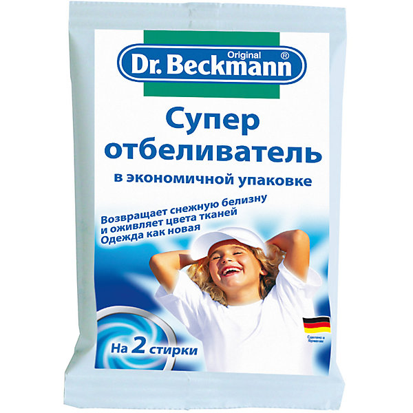 Супер отбеливатель в экономичной упаковке, 80 гр., Dr.Beckmann Супер отбеливатель в экономичной упаковке, 80 гр., Dr.BeckmannБытовая химия<br>Характеристики товара:<br><br>• вес: 80 гр<br>• упаковка: коробка<br>• страна бренда: Германия<br>• страна изготовитель: Германия<br><br>Белые вещи особенно тяжело поддаются стирке, так как в процессе носки теряют свой цвет, приобретают серый, желтый и другой неприятный оттенок. Восстановить белизну вещей помогают специальные средства, например, супер отбеливатель, который добавляется при стирке и возвращает вещам их первоначальную красоту и сияние. <br><br>Материалы, использованные при изготовлении товара, сертифицированы и отвечают всем международным требованиям по качеству. <br><br>Супер отбеливатель в экономичной упаковке, 80 гр. от производителя Dr.Beckmann (Др. Бекманн) можно приобрести в нашем интернет-магазине.<br><br>Ширина мм: 110<br>Глубина мм: 15<br>Высота мм: 162<br>Вес г: 87<br>Возраст от месяцев: 216<br>Возраст до месяцев: 1188<br>Пол: Унисекс<br>Возраст: Детский<br>SKU: 5185722