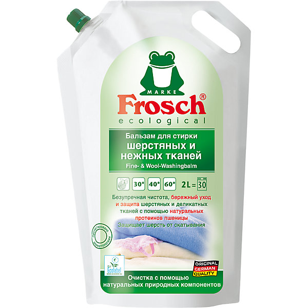 Бальзам для стирки шерстяных и нежных тканей, 2 л. , Frosch Бальзам для стирки шерстяных и нежных тканей, 2 л. , FroschБытовая химия<br>Характеристики товара:<br><br>• объем: 2 л<br>• упаковка: коробка<br>• страна бренда: Германия<br>• страна изготовитель: Германия<br><br>Шерстяная одежда изготовлена из деликатных тканей, которые требуют к себе бережного отношения. К стирке шерстяных вещей важно подходить с умом, так как в процессе ткань теряет свои свойства. <br><br>Восстановить цвет и мягкость помогают специальные средства, например, бальзам для стирки особо нежных тканей, подходящий для шерсти. Материалы, использованные при изготовлении товара, сертифицированы и отвечают всем международным требованиям по качеству. <br><br>Бальзам для стирки шерстяных и нежных тканей, 2 л, от производителя Frosch (Фрош) можно приобрести в нашем интернет-магазине.<br><br>Ширина мм: 160<br>Глубина мм: 90<br>Высота мм: 270<br>Вес г: 2163<br>Возраст от месяцев: 216<br>Возраст до месяцев: 1188<br>Пол: Унисекс<br>Возраст: Детский<br>SKU: 5185744