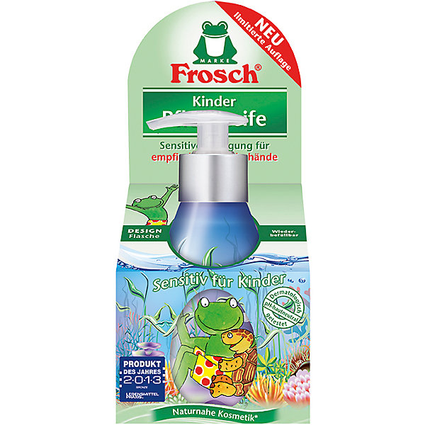 Детское ухаживающее жидкое мыло для рук, 300 мл, Frosch Детское ухаживающее жидкое мыло для рук, 300 мл, FroschМыло для детей<br>Характеристики товара:<br><br>• объем: 300 мл<br>• упаковка: пластик<br>• страна бренда: Германия<br>• страна изготовитель: Германия<br><br>К детским очищающим средствам всегда предъявляются повышенные требования. Они должны полностью очищать поверхность, заботиться о коже малыша и быть абсолютно безопасными. Детское мыло должно смываться водой без единого остатка, что и обеспечивает мыло от компании Frosch. <br><br>Кроме того, важна экономичность упаковки и наличие сменных блоков. Материалы, использованные при изготовлении товара, сертифицированы и отвечают всем международным требованиям по качеству. <br><br>Детское ухаживающее жидкое мыло для рук, 300 мл от немецкого производителя Frosch (Фрош) можно приобрести в нашем интернет-магазине.<br><br>Ширина мм: 90<br>Глубина мм: 70<br>Высота мм: 210<br>Вес г: 388<br>Возраст от месяцев: 36<br>Возраст до месяцев: 1188<br>Пол: Унисекс<br>Возраст: Детский<br>SKU: 5185755