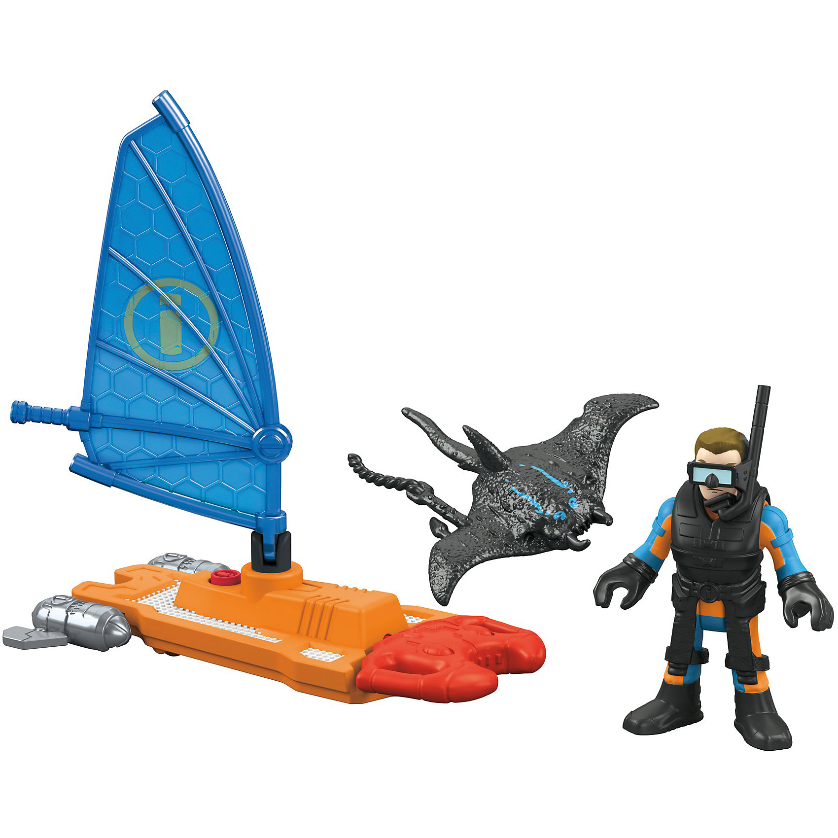 Базовой набор Океан, Imaginext, Fisher Price Базовой набор Океан, Imaginext, Fisher PriceЛюбимые герои<br>Характеристики:<br><br>• Вид игр: сюжетно-ролевые игры, игры на воде<br>• Пол: для мальчиков<br>• Серия: Imaginext<br>• Материал: пластик<br>• Цвет: синий, оранжевый, красный, черный<br>• Комплектация: парусная доска, фигурка спасателя, снаряжение ныряльщика, электрический скат<br>• Размеры (Д*Ш*В): 14*5*17 см<br>• Вес: от 390 г <br>• Упаковка: картонная коробка<br><br>Базовый набор Океан с аксессуарами, Imaginext, Fisher Price, в ассортименте – это игровой набор, состоящий из фигурки спасателя со снаряжением ныряльщика, электрического ската, парусной доски и аксессуаров от знаменитого производителя Mattel. Игрушки выполнены из качественного и безопасного пластика, устойчивого к механическим повреждениям. Все элементы окрашены нетоксичными красками. Парусная доска оснащена метателем спасательных жилетов.<br><br>Сюжетно-ролевые игры с наборами серии Imaginext от Fisher Price позволят окунуться вашему ребенку в увлекательный подводный мир, создавать и воспроизводить свои истории, полные захватывающих приключений и удивительных спасений.<br><br>Базовый набор Океан с аксессуарами, Imaginext, Fisher Price, в ассортименте можно купить в нашем интернет-магазине.<br><br>Ширина мм: 190<br>Глубина мм: 160<br>Высота мм: 40<br>Вес г: 240<br>Возраст от месяцев: 36<br>Возраст до месяцев: 96<br>Пол: Мужской<br>Возраст: Детский<br>SKU: 5200240