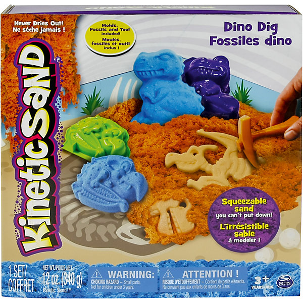Песок для лепки Kinetic Sand. Игровой набор c формочками, 340 грамм Песок для лепки Kinetic Sand. Игровой набор c формочками, 340 граммКинетический песок<br>Песок для лепки Kinetic Sand. Игровой набор c формочками, 340 грамм<br><br>Характеристики:<br><br>• развивает фантазию и мелкую моторику<br>• яркий цвет<br>• не высыхает и не пачкает одежду<br>• легко собрать<br>• быстро принимает нужную форму<br>• вес: 340 грамм<br>• состав: 98% кварцевый песок, 2% связующий агент<br><br>Кинетический песок - универсальный заменитель детской песочницы в домашних условиях. Для игры требуется лишь немного фантазии и желание играть. С помощью формочек ребенок сможет создать интересные фигуры динозавров, найти их останки, а может и придумать целую историю. Песок рассыпчатый, не липнет к рукам, не пачкает одежду и легко собирается. В набор входит удобная площадка для игры. При желании вы можете помочь ребенку смешать цвета и создать новый оттенок. Яркие фигурки легко рассыпаются на песчинки, которые ребенок с радостью соберет снова и снова.<br><br>Песок для лепки Kinetic Sand. Игровой набор c формочками, 340 грамм вы можете купить в нашем интернет-магазине.<br><br>Ширина мм: 255<br>Глубина мм: 270<br>Высота мм: 60<br>Вес г: 733<br>Возраст от месяцев: 36<br>Возраст до месяцев: 72<br>Пол: Унисекс<br>Возраст: Детский<br>SKU: 5203144