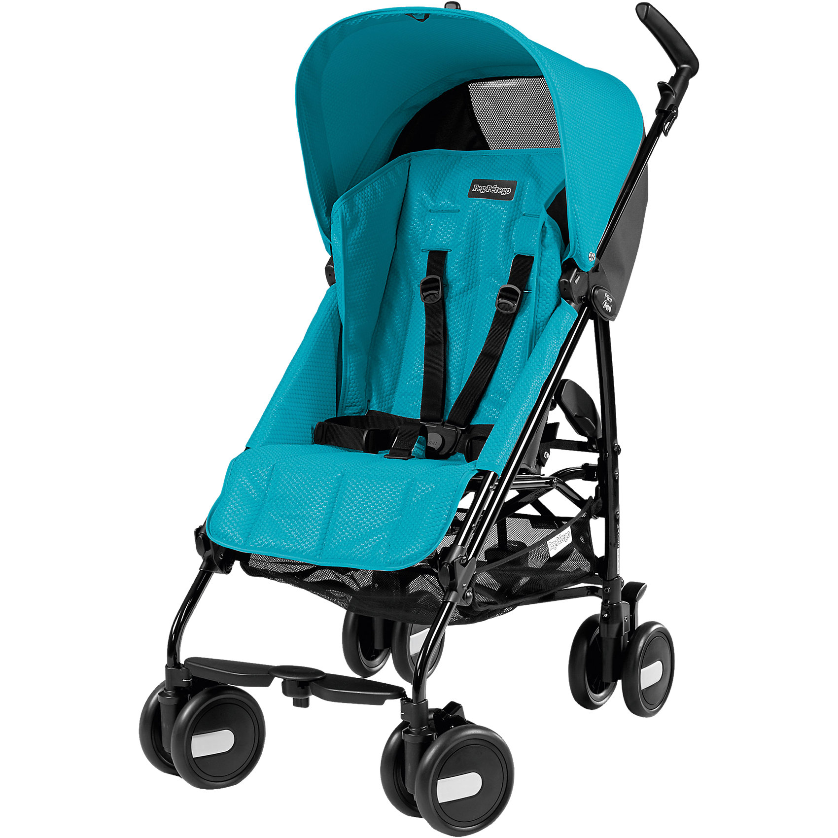 Коляска-трость Peg-Perego Pliko Mini с бампером, Bloom Scuba Коляска-трость Peg-Perego Pliko Mini с бампером, Bloom ScubaКоляски-трости<br>Характеристики коляски<br><br>Прогулочный блок:<br><br>• 5-ти точечные ремни безопасности регулируются по длине и высоте;<br>• спинка регулируется в 3-х положениях, угол наклона 150 градусов;<br>• подножка регулируется в 2-х положениях;<br>• коляска укомплектована бампером;<br>• имеется пластиковая подножка для подросшего малыша;<br>• на капюшоне есть смотровое окошко;<br>• имеется петелька для игрушек, которая находится на капюшоне.<br><br>Рама коляски:<br><br>• ручки коляски регулируются по высоте;<br>• пластиковые колеса сдвоенные, оснащены поворотным механизмом с блокировкой (передние) и ножным тормозом (задние);<br>• амортизация;<br>• на раму крепится подстаканник;<br>• внизу имеется корзина для покупок, нагрузка не более 3 кг;<br>• коляска складывается одной рукой, тип складывания – трость;<br>• в сложенном виде устойчиво стоит вертикально;<br>• колеса направлены вниз, коляску можно катить даже в сложенном виде;<br>• имеется ручка для переноски коляски в руках;<br>• материал: алюминий, пластик, полиэстер.<br><br>Размер коляски: 80х51х104 см<br>Размер коляски в сложенном виде: 94х33х31 см<br>Вес коляски: 5,7 кг<br>Длина спального места: 87 см<br>Ширина сиденья: 31 см<br>Диаметр колес: 14,5 см<br><br>Коляска-трость Pliko Mini – легкая модель коляски с регулируемой спинкой. Регулируемая подножка удлиняет спальное место. Ребенок фиксируется в прогулочном блоке с помощью системы ремней безопасности, имеется защитный бампер. Капюшон регулируется, имеется смотровое окошко. Ручки коляски регулируются по высоте. Коляска быстро складывается одной рукой. Легкая и маневренная, коляска Pliko Mini просто создана для путешествий. <br><br>Прогулочную коляску Pliko Mini с бампером, Peg-Perego, Bloom Scuba можно купить в нашем интернет-магазине.<br><br>Ширина мм: 1010<br>Глубина мм: 285<br>Высота мм: 283<br>Вес г: 7480<br>Цвет: бирюзовый<br>Возраст от месяцев: 6<br>Возраст до месяцев: 36<br>Пол: Унисекс<br>Возраст: Детский<br>SKU: 5203168