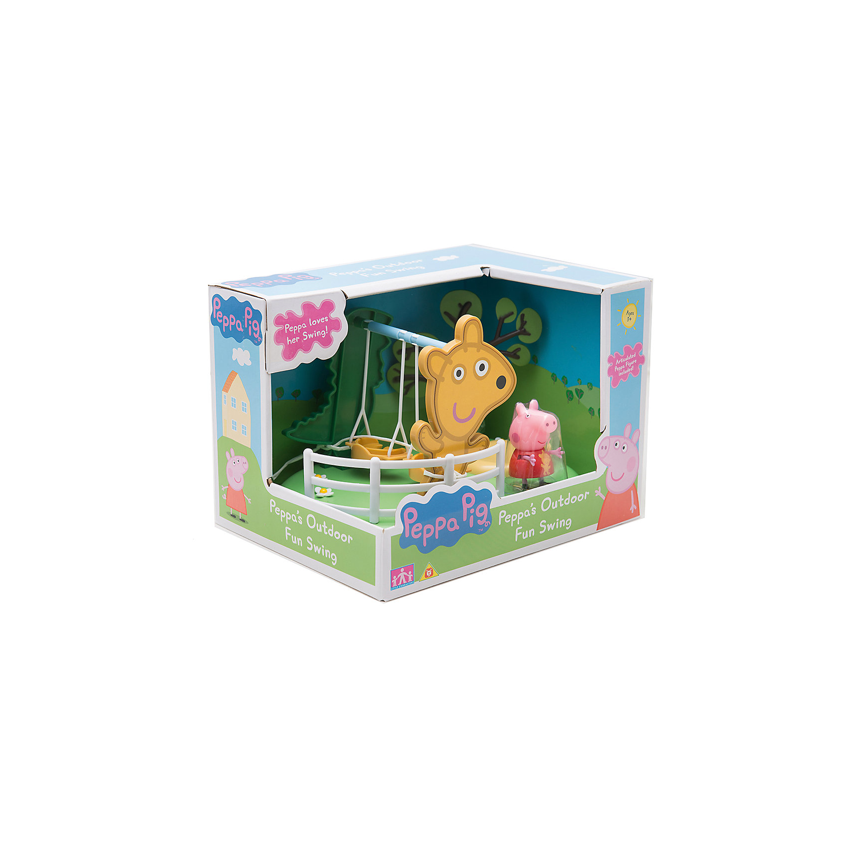 Игровой набор Площадка Качели, Peppa Pig Игровой набор Площадка Качели, Peppa PigИгрушки<br>Игровой набор Площадка Качели, Peppa Pig (Пеппа Пиг).<br><br>Характеристики:<br><br>• Размер: 21X16X15 см.<br>• Цвет: разноцветный.<br>• Материал: пластик.<br><br>Игровой набор Площадка Качели, Peppa Pig (Пеппа Пиг) создан по мотивам популярного мультфильма про Свинку Пеппу. Этот яркий игровой набор сразу же привлечет внимание детей и разнообразит их досуг тематическими играми по мотивам любимого мультфильма. Он представляет собой площадку с зеленой цветочной лужайкой, на которой расположены качели с дырочками на сиденьях - для фиксации фигурок. Качели могут раскачиваться. Снизу у игрушки имеются специальные приспособления, которые по типу пазлов позволяют присоединить эту площадку к другим подобным из этой серии: Качели-качалка, Горка. В данный набор входит площадка с качелями и фигурка Свинки Пеппы (5 см). Порадуйте своего малыша, подарив ему такой замечательный набор!<br><br>Игровой набор Площадка Качели, Peppa Pig (Пеппа Пиг), можно купить в нашем интернет- магазине.<br><br>Ширина мм: 212<br>Глубина мм: 160<br>Высота мм: 150<br>Вес г: 320<br>Возраст от месяцев: 36<br>Возраст до месяцев: 2147483647<br>Пол: Унисекс<br>Возраст: Детский<br>SKU: 5211668