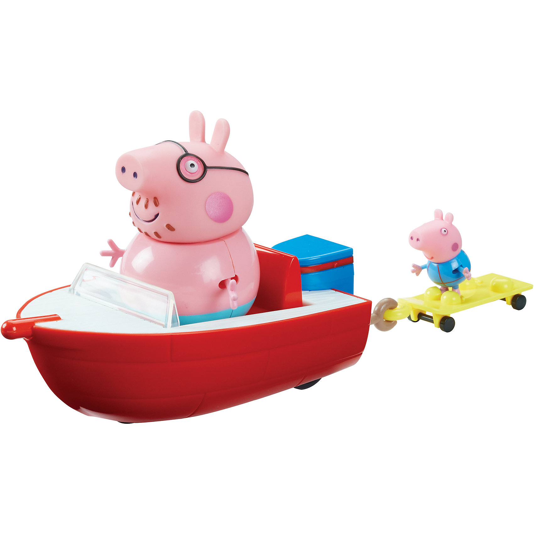 Игровой набор Моторная лодка, Peppa Pig Игровой набор Моторная лодка, Peppa PigИгрушки<br>Игровой набор Моторная лодка, Peppa Pig (Свинка Пеппа).<br><br>Характеристика:<br><br>• Материал: пластик. <br>• Размер упаковки: 16х12х29 см. <br>• Размер моторной лодки: 17х9х6 см.<br>• Размер водной доски: 8х4х2 см.<br>• Высота фигурки папы Свина: 10 см. <br>• Высота фигурки Джорджа: 4,5 см.<br>• Комплектация: моторная лодка, водная доска, фигурка папы Свина, фигурка Джорджа.<br>• Голова, руки, ноги фигурок подвижные. <br>• Лодка и доска имеют маленькие колеса. <br><br>Хочешь прокатиться на моторной лодке вместе с папой Свином и Джорджем? Тогда это замечательный набор - для тебя!<br>Собери все наборы Peppa Pig, проигрывай любимые моменты из мультфильмов или придумывай свои забавные истории!<br>Все детали набора изготовлены из высококачественных нетоксичных материалов безопасных для детей.<br><br>Игровой набор Моторная лодка, Peppa Pig (Свинка Пеппа) можно купить в нашем интернет-магазине.<br><br>Ширина мм: 290<br>Глубина мм: 120<br>Высота мм: 160<br>Вес г: 433<br>Возраст от месяцев: 36<br>Возраст до месяцев: 2147483647<br>Пол: Унисекс<br>Возраст: Детский<br>SKU: 5211673