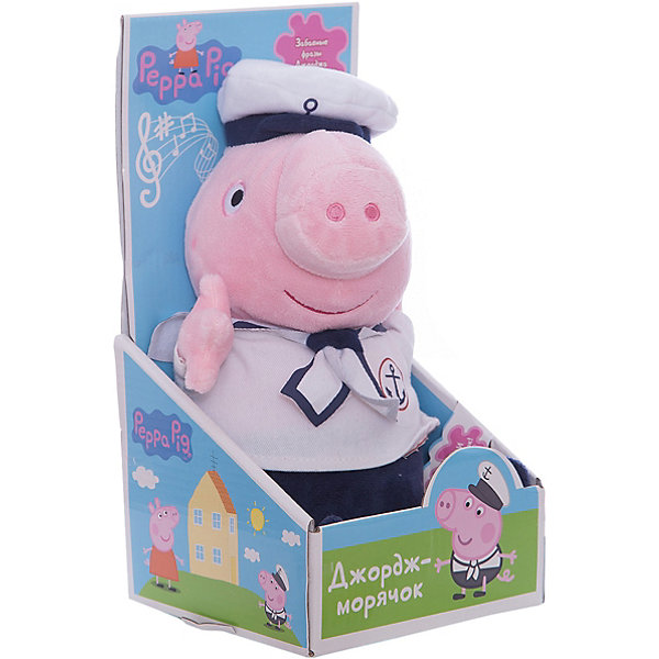 Мягкая игрушка Джордж моряк озвученная, 25 см, Peppa Pig Мягкая игрушка Джордж моряк озвученная, 25 см, Peppa PigМузыкальные мягкие игрушки<br>Мягкая игрушка Джордж моряк, озвученный, 25 см, Peppa Pig (Свинка Пеппа). <br><br>Характеристика:<br><br>• Материал: пластик, текстиль, плюш. <br>• Размер игрушки: 25 см.<br>• Звуковые эффекты: Джордж хрюкает, произносит 2 фразы, поет песенку. <br>• Элемент питания: 3 батарейки AG13 или LR44 (в комплекте демонстрационные). <br><br>Дети обожают мягкие игрушки! Игрушка в виде любимого героя мультсериала Peppa Pig, Джорджа, приведет в восторг любого ребенка. Джордж-моряк одет в очаровательный костюмчик, на голове у него бескозырка, он умеет говорить забавные фразы и петь песенку. Прекрасный подарок для всех поклонников Peppa Pig! <br><br>Мягкую игрушку Джордж моряк, озвученный, 25 см, Peppa Pig (Свинка Пеппа), можно купить в нашем интернет-магазине.<br><br>Ширина мм: 260<br>Глубина мм: 130<br>Высота мм: 130<br>Вес г: 210<br>Возраст от месяцев: 36<br>Возраст до месяцев: 2147483647<br>Пол: Унисекс<br>Возраст: Детский<br>SKU: 5211682