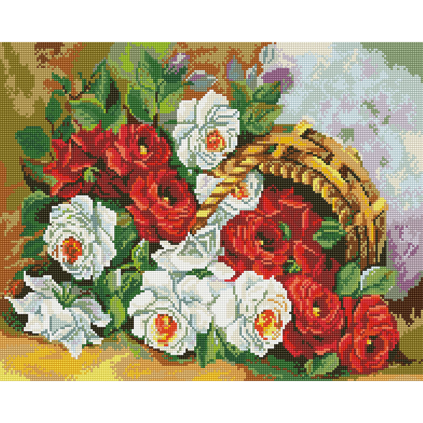 Алмазная мозаика Корзинка с бархатными розами 40*50 см Алмазная мозаика Корзинка с бархатными розами 40*50 смПоследняя цена<br>Характеристики:<br><br>• Предназначение: для занятий творчеством в технике алмазной живописи<br>• Тематика: Цветы<br>• Пол: для девочек<br>• Уровень сложности: средний<br>• Материал: дерево, бумага, акрил, пластик<br>• Цвет: красный, зеленый, черный, желтый, белый, голубой и др.<br>• Количество цветов: 38<br>• Комплектация: холст на подрамнике, стразы, пинцет, карандаш для камней, клей, лоток для камней, инструкция<br>• Размеры (Ш*Д): 40*50 см<br>• Тип выкладки камней: сплошное заполнение рисунка<br>• Стразы квадратной формы <br>• Вес: 900 г <br>• Упаковка: картонная коробка<br><br>Алмазная мозаика Корзинка с бархатными розами 40*50 см – это набор для создания картины в технике алмазной живописи. Набор для творчества включает в себя холст, на который нанесена схема рисунка, комплекта разноцветных страз квадратной формы, подрамника и инструментов для выкладки узора. Все использованные в наборе материалы экологичные и нетоксичные. Картина выполняется в технике сплошного заполнения декоративными элементами поверхности холста, что обеспечивает высокую реалистичность рисунка. На схеме изображена корзинка из лозы с белыми и красными розами. <br>Готовые наборы для алмазной мозаики – это оптимальный вариант для любителей рукоделия, так как в них предусмотрены все материалы в требуемом для изготовления картины количестве. Занятия алмазной живописью позволят развивать навыки чтения схем, выполнения заданий по образцу, будут способствовать внимательности, терпению и развитию мелкой моторики. <br>Наборы алмазной мозаики могут быть преподнесены в качестве подарка не только девочкам, но и взрослым любительницам рукоделия.<br><br>Алмазную мозаику Корзинка с бархатными розами 40*50 см можно купить в нашем интернет-магазине.<br><br>Ширина мм: 420<br>Глубина мм: 520<br>Высота мм: 50<br>Вес г: 900<br>Возраст от месяцев: 96<br>Возраст до месяцев: 2147483647<br>Пол: Женский<br>Возраст: Детский<br>SKU: 5217130