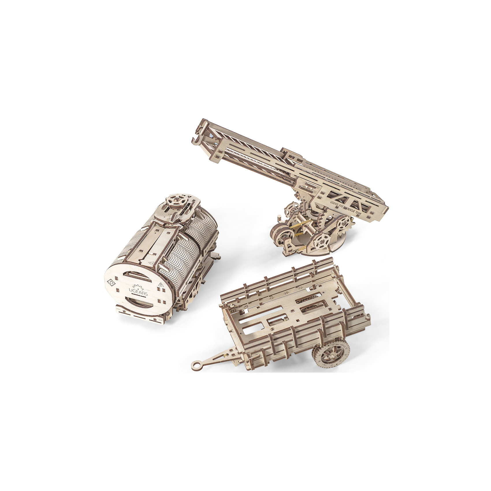 Дополнение к грузовику UGM-11, UGEARS Дополнение к грузовику UGM-11, UGEARSДеревянные конструкторы<br>Дополнение к грузовику UGM-11, UGEARS - комплект расширений для модели Грузовик UGM-11. Позволяет превратить грузовик в пожарную машину, цистерну или автопоезд. <br><br>Цистерна - состоит из уникального механизма открывания. Модель спроектирована так, что внутрь свободно помещается стандартная банка объемом 0,33 л. Покрутив ручку на крыше бочки, части конструкции открываются в стороны, и банка подается немного вперед.<br>Лестница - имеет несколько элементов управления. Нажав несколько раз рычаг, вы можете поднять лестницу вверх. Рукояткой проворачивайте основание лестницы вправо или влево. Специальный храповик фиксирует выбранное положение. Покрутив вентиль, выдвигайте все три секции лестницы вперед. На конце лестницы есть крючок, чтобы использовать ее в качестве подъемного крана. Как и в большом прототипе, у пожарной машины UGEARS есть дополнительная маленькая лестница. Такая лесенка цепляется на основание большой лестницы, чтобы можно было взобраться наверх.<br>Прицеп: имеет очень реалистичные рессоры, на которых покачивается кузов прицепа во время езды. Под дышлом есть подставка, чтобы модель могла стоять автономно.<br><br>Размер упаковки: 37*14*3см<br>Количество деталей: 322<br>Расчетное время сборки: 10-11 часов<br><br>Ширина мм: 375<br>Глубина мм: 170<br>Высота мм: 35<br>Вес г: 1230<br>Возраст от месяцев: 168<br>Возраст до месяцев: 192<br>Пол: Унисекс<br>Возраст: Детский<br>SKU: 5226413