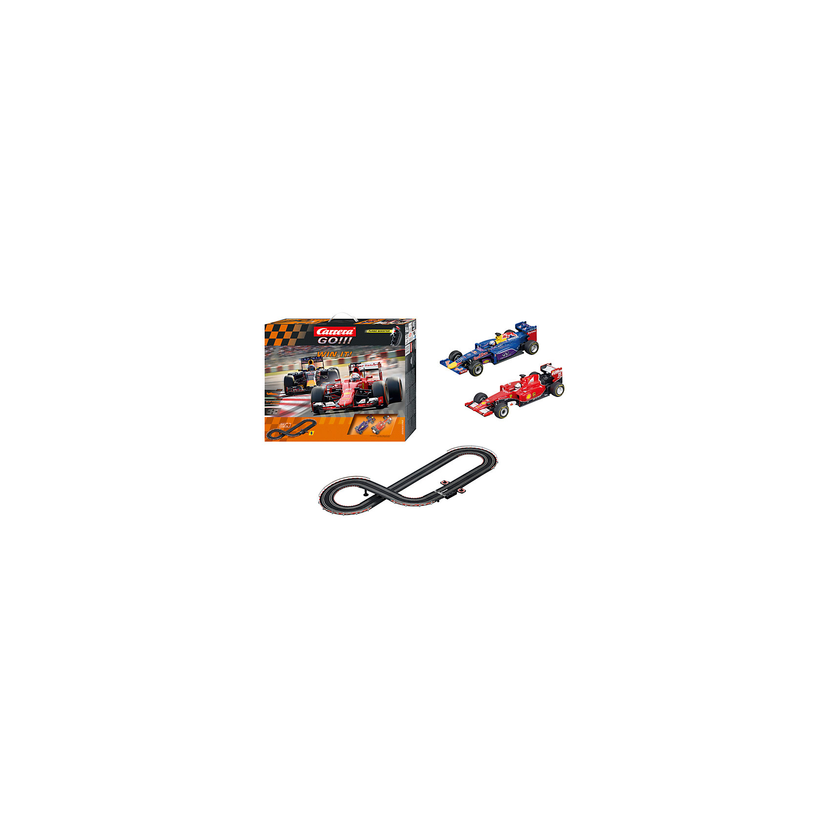 Трэк Win It!, Carrera Трэк Win It!, CarreraАвтотреки<br>Трэк Win It!, Carrera (Каррера).<br><br>Характеристики:<br><br>- В комплекте: детали для трека, две машинки, два пульта управления, механический счетчик кругов, блок управления<br>- Питание: от сети 220 В<br>- Размер собранного трека: 147 х 88 см.<br>- Длина трека: 3,6 м.<br>- Материал: пластик, металл<br>- Упаковка: картонная коробка<br>- Размер упаковки: 60 x 50 x 8 см.<br>- Вес: 3 кг.<br><br>Трэк Win It! от бренда Carrera (Каррера) – это отличный вариант для первого знакомства ребёнка с треками Carrera. Трек представляет собой гоночную трассу длинной 3,6 метров. Болиды Формулы-1, входящие в комплект - это уменьшенные копии моделей Феррари и Инфинити в масштабе 1:43. Болиды выполнены в ярких красках, отработаны до мельчайших деталей и настолько реалистичны, что не могут остаться незамеченными юными любителями гонок и скорости. Легкие в использовании пульты управления позволят устраивать настоящие гоночные состязания. Трек снабжен механическим счетчиком кругов, что позволяет точнее определять победителя. Трек выполнен из высококачественных материалов и прослужит развлечением для ребенка долгое время.<br><br>Трэк Win It!, Carrera (Каррера) можно купить в нашем интернет-магазине.<br><br>Ширина мм: 600<br>Глубина мм: 500<br>Высота мм: 70<br>Вес г: 3060<br>Возраст от месяцев: 72<br>Возраст до месяцев: 2147483647<br>Пол: Мужской<br>Возраст: Детский<br>SKU: 5237831