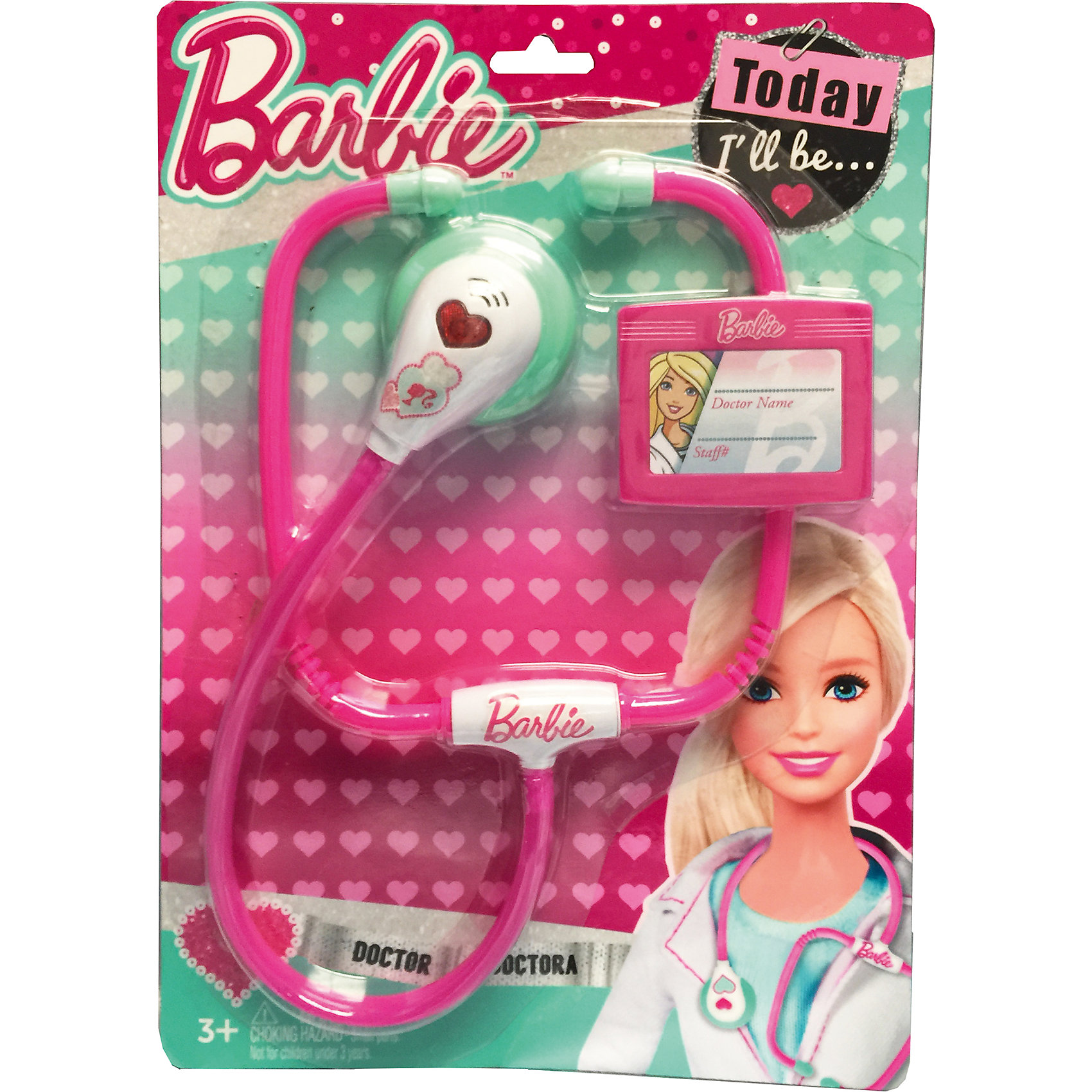Игровой набор юного доктора на блистере, Barbie Игровой набор юного доктора на блистере, BarbieBarbie<br>Игровой набор юного доктора на блистере, Barbie (Барби).<br><br>Характеристики:<br><br>• Материал: пластик. <br>• Размер упаковки: 30х21х1,5 см.<br>• Комплектация: стетоскоп, бейдж.<br>• Звуковые и световые эффекты. <br>• Отличная детализация. <br>• Элемент питания: 2 батарейки AG13 / LR44 (входят в комплект).<br>• Яркий привлекательный дизайн.<br><br>С этим ярким набором врача ваша девочка почувствует себя самым настоящим доктором. Все аксессуары отлично детализированы и хорошо проработаны, очень похожи на медицинские инструменты. Игрушки изготовлены из экологичного пластика, в производстве которого использованы только безопасные нетоксичные красители.<br><br>Игровой набор юного доктора на блистере, Barbie (Барби), можно купить в нашем интернет-магазине.<br><br>Ширина мм: 210<br>Глубина мм: 300<br>Высота мм: 400<br>Вес г: 138<br>Возраст от месяцев: 36<br>Возраст до месяцев: 2147483647<br>Пол: Женский<br>Возраст: Детский<br>SKU: 5238931
