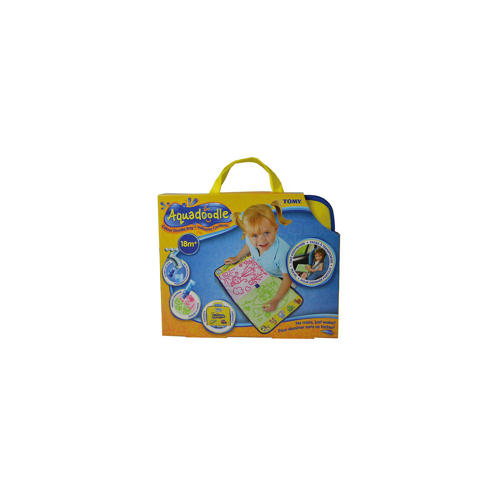 Набор для путешествий Aquadoodle, TOMY Набор для путешествий Aquadoodle, TOMYИгры в дорогу<br>Характеристики:<br><br>• Aquadoodle – серия наборов для рисования водой;<br>• маркеры наполняются водой из-под крана;<br>• рисунки исчезают через 5-7 минут, коврик используется многократно;<br>• тип складывания коврика: книжка;<br>• материал: 65% полиэстер, 35% хлопок, полихлоридвинил;<br>• размер поля для рисования: 19х16 см;<br>• размер упаковки: 24х24х4 см.<br><br>Набор для творчества Aquadoodle представляет собой коврик для рисования и специальные маркеры, которые наполняются водой. Юный художник уже с раннего возраста (год-полтора) сможет творить свои шедевры, при этом обои, стены и личико крохи остаются чистыми. Коврик компактно складывается книжечкой, имеется специальная сумка с ручками для хранения и транспортировки коврика Aquadoodle. <br><br>Набор для путешествий Aquadoodle, TOMY можно купить в нашем магазине.<br><br>Ширина мм: 240<br>Глубина мм: 40<br>Высота мм: 245<br>Вес г: 230<br>Возраст от месяцев: 36<br>Возраст до месяцев: 2147483647<br>Пол: Унисекс<br>Возраст: Детский<br>SKU: 5253031