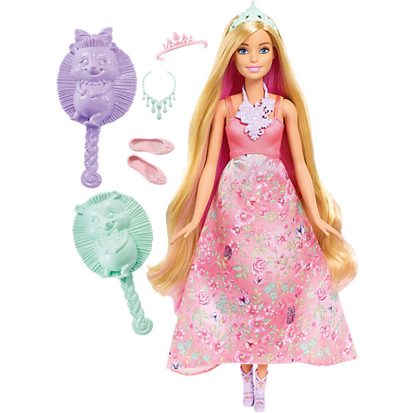 Принцесса с волшебными волосами, Barbie Принцесса с волшебными волосами, BarbieBarbie<br>Характеристики товара:<br><br>• комплектация: кукла, одежда, аксессуары, расческа и губка<br>• материал: пластик, текстиль<br>• серия: Barbie™ Dreamtopia «Принцесса с волшебными волосами»<br>• руки, ноги гнутся<br>• высота куклы: 29 см<br>• возраст: от трех лет<br>• размер упаковки: 33х12х5 см<br>• вес: 0,3 кг<br>• страна бренда: США<br><br>Эта красивая кукла Барби умеет менять цвет волос! Чтобы начать с ней играть, необходимо повернуть макушку куклы или смочить пряди губкой из набора! Барби из серии Dreamtopia «Принцесса с волшебными волосами» станет великолепным подарком для девочек. Кукла одета в красивый наряд и дополнена аксессуарами.<br><br>Куклы - это не только весело, они помогают девочкам развить вкус и чувство стиля, отработать сценарии поведения в обществе, развить воображение и мелкую моторику. Кукла от бренда Mattel не перестает быть популярной! <br><br>Куклу Принцесса с волшебными волосами от компании Mattel можно купить в нашем интернет-магазине.<br><br>Ширина мм: 326<br>Глубина мм: 229<br>Высота мм: 68<br>Вес г: 268<br>Возраст от месяцев: 36<br>Возраст до месяцев: 72<br>Пол: Женский<br>Возраст: Детский<br>SKU: 5257125