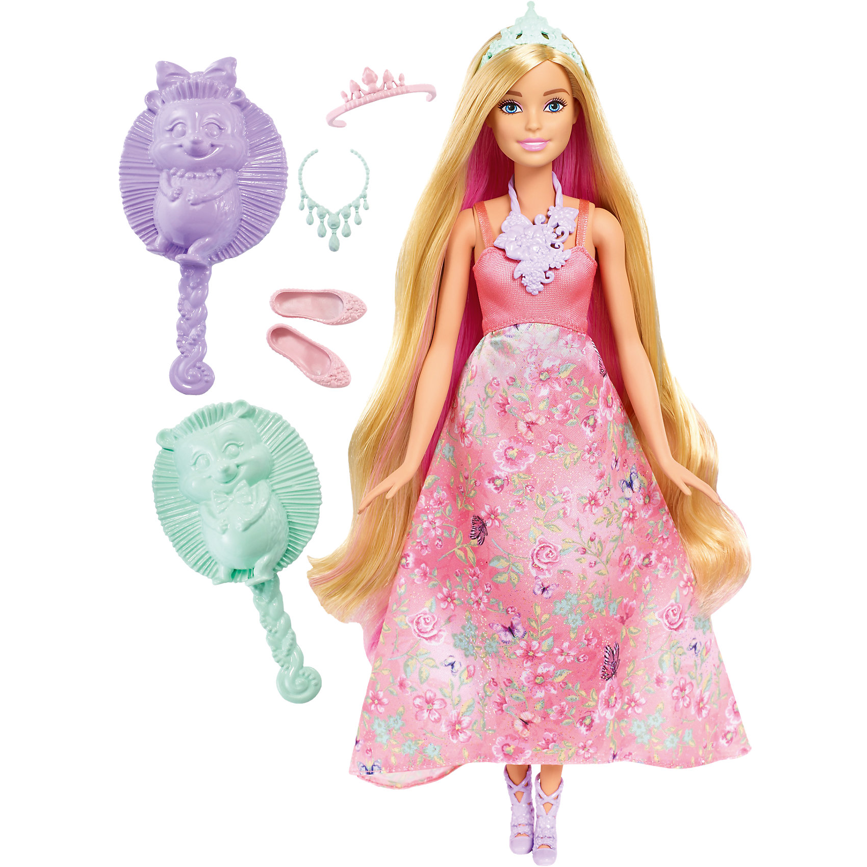 Принцесса с волшебными волосами, Barbie Принцесса с волшебными волосами, BarbieBarbie<br>Характеристики товара:<br><br>• комплектация: кукла, одежда, аксессуары, расческа и губка<br>• материал: пластик, текстиль<br>• серия: Barbie™ Dreamtopia «Принцесса с волшебными волосами»<br>• руки, ноги гнутся<br>• высота куклы: 29 см<br>• возраст: от трех лет<br>• размер упаковки: 33х12х5 см<br>• вес: 0,3 кг<br>• страна бренда: США<br><br>Эта красивая кукла Барби умеет менять цвет волос! Чтобы начать с ней играть, необходимо повернуть макушку куклы или смочить пряди губкой из набора! Барби из серии Dreamtopia «Принцесса с волшебными волосами» станет великолепным подарком для девочек. Кукла одета в красивый наряд и дополнена аксессуарами.<br><br>Куклы - это не только весело, они помогают девочкам развить вкус и чувство стиля, отработать сценарии поведения в обществе, развить воображение и мелкую моторику. Кукла от бренда Mattel не перестает быть популярной! <br><br>Куклу Принцесса с волшебными волосами от компании Mattel можно купить в нашем интернет-магазине.<br><br>Ширина мм: 326<br>Глубина мм: 229<br>Высота мм: 68<br>Вес г: 268<br>Возраст от месяцев: 36<br>Возраст до месяцев: 72<br>Пол: Женский<br>Возраст: Детский<br>SKU: 5257125