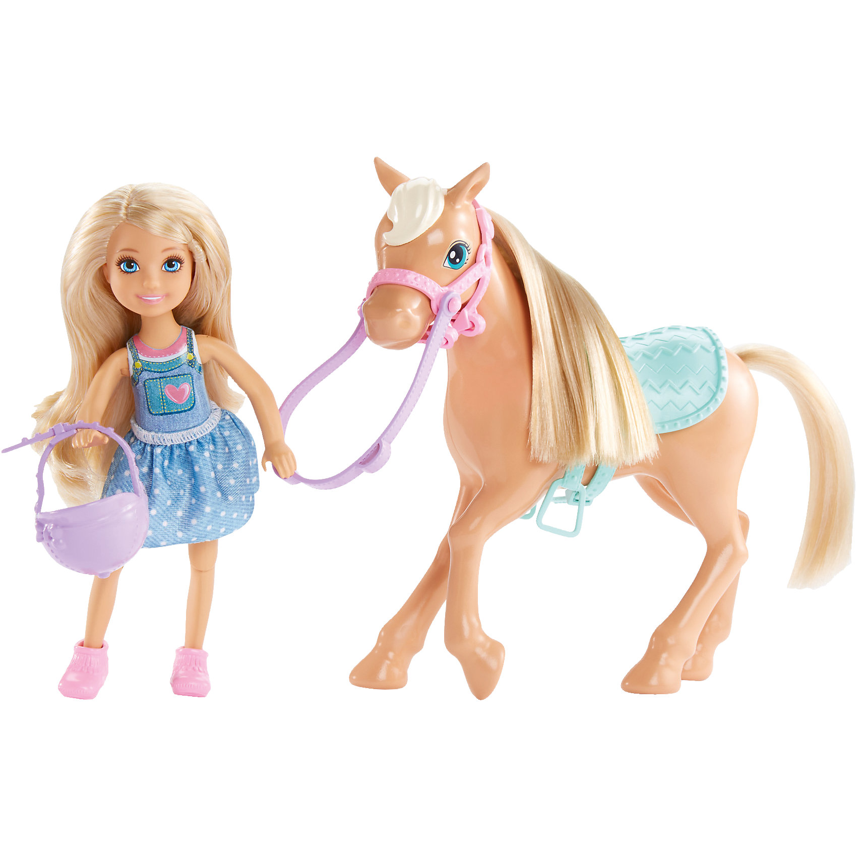 Кукла Челси и пони, Barbie Кукла Челси и пони, BarbieBarbie<br>Кукла Челси и пони, Barbie (Барби)<br><br>Характеристики:<br><br>• куклу и пони можно причесывать<br>• в комплекте: кукла, пони, шлем<br>• материал: пластик, текстиль<br>• размер упаковки: 25х23х7 см<br>• высота куклы: 14 см<br>• высота пони: 15 см<br>• вес: 235 грамм<br><br>Посмотрите на эту веселую красавицу. Она очень рада встрече с любимой лошадкой и готова кататься на ней снова и снова! Для этого милашка Челси надела легкое платье и взяла с собой красивый и практичный шлем. После прогулки гриву и хвост пони можно причесать и даже создать красивую прическу. Прекрасный набор для веселых игр!<br><br>Куклу Челси и пони, Barbie (Барби) вы можете купить в нашем интернет-магазине.<br><br>Ширина мм: 243<br>Глубина мм: 233<br>Высота мм: 66<br>Вес г: 224<br>Возраст от месяцев: 36<br>Возраст до месяцев: 72<br>Пол: Женский<br>Возраст: Детский<br>SKU: 5257138