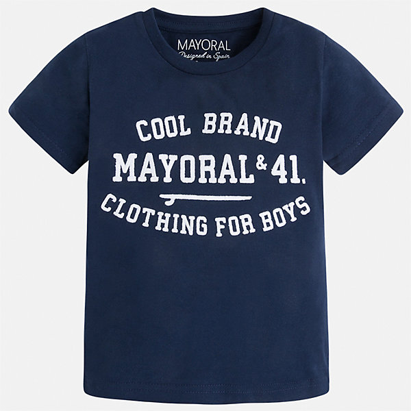 Футболка для мальчика Mayoral Футболка для мальчика MayoralФутболки, поло и топы<br>Характеристики товара:<br><br>• цвет: синий<br>• состав: 100% хлопок<br>• мягкая отделка ворота<br>• короткие рукава<br>• округлая горловина<br>• декорирована принтом<br>• страна бренда: Испания<br><br>Стильная удобная футболка для мальчика может стать базовой вещью в гардеробе ребенка. Она отлично сочетается с брюками, шортами, джинсами. Универсальный крой и цвет позволяет подобрать к вещи низ разных расцветок. Практичное и стильное изделие! В составе материала - только натуральный хлопок, гипоаллергенный, приятный на ощупь, дышащий.<br><br>Одежда, обувь и аксессуары от испанского бренда Mayoral полюбились детям и взрослым по всему миру. Модели этой марки - стильные и удобные. Для их производства используются только безопасные, качественные материалы и фурнитура. Порадуйте ребенка модными и красивыми вещами от Mayoral! <br><br>Футболку для мальчика от испанского бренда Mayoral (Майорал) можно купить в нашем интернет-магазине.<br><br>Ширина мм: 199<br>Глубина мм: 10<br>Высота мм: 161<br>Вес г: 151<br>Цвет: синий<br>Возраст от месяцев: 18<br>Возраст до месяцев: 24<br>Пол: Мужской<br>Возраст: Детский<br>Размер: 92,134,122,98,104,110,116,128<br>SKU: 5277803
