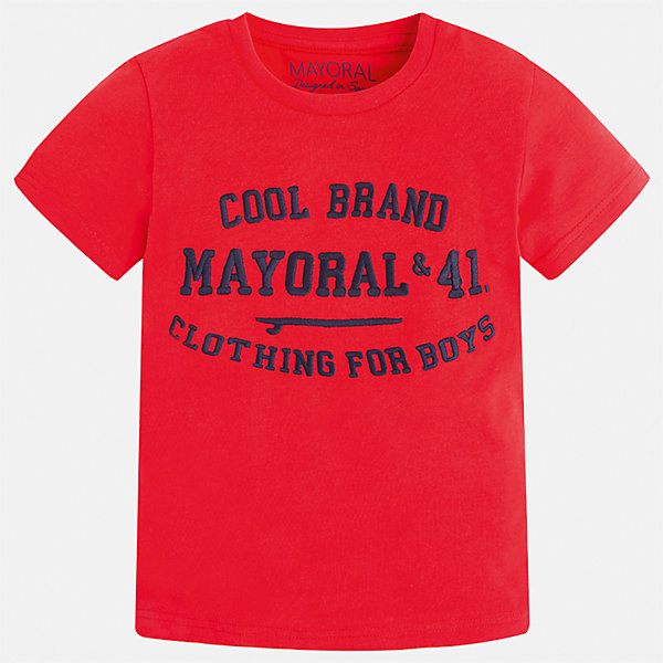 Футболка для мальчика Mayoral Футболка для мальчика MayoralФутболки, поло и топы<br>Характеристики товара:<br><br>• цвет: красный<br>• состав: 100% хлопок<br>• мягкая отделка ворота<br>• короткие рукава<br>• округлая горловина<br>• декорирована принтом<br>• страна бренда: Испания<br><br>Стильная удобная футболка для мальчика может стать базовой вещью в гардеробе ребенка. Она отлично сочетается с брюками, шортами, джинсами. Универсальный крой и цвет позволяет подобрать к вещи низ разных расцветок. Практичное и стильное изделие! В составе материала - только натуральный хлопок, гипоаллергенный, приятный на ощупь, дышащий.<br><br>Одежда, обувь и аксессуары от испанского бренда Mayoral полюбились детям и взрослым по всему миру. Модели этой марки - стильные и удобные. Для их производства используются только безопасные, качественные материалы и фурнитура. Порадуйте ребенка модными и красивыми вещами от Mayoral! <br><br>Футболку для мальчика от испанского бренда Mayoral (Майорал) можно купить в нашем интернет-магазине.<br><br>Ширина мм: 199<br>Глубина мм: 10<br>Высота мм: 161<br>Вес г: 151<br>Цвет: красный<br>Возраст от месяцев: 18<br>Возраст до месяцев: 24<br>Пол: Мужской<br>Возраст: Детский<br>Размер: 92,134,98,104,110,116,122,128<br>SKU: 5277821