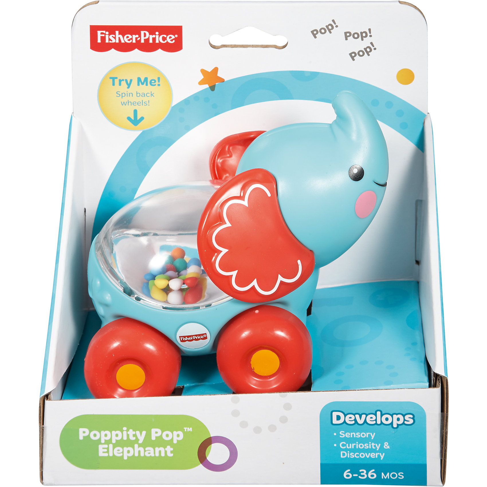 Веселый слоненок с прыгающими шариками, Fisher-Price Веселый слоненок с прыгающими шариками, Fisher-PriceРазвивающие игрушки<br>Характеристики детской каталки «Веселый слоненок»:<br><br>• тип игрушки: каталка на колесиках;<br>• оформление игрушки: цветные шарики внутри прозрачного контейнера;<br>• звуковое сопровождение: эффект трещотки;<br>• материал: пластик;<br>• размер упаковки: 19х31х20 см;<br>• вес в упаковке: 200 г.<br><br>Развивающая игрушка Fisher-Price для малыша представлена в виде слоненка, у которого на спинке имеется прозрачный контейнер с зеркальным дном. Внутри контейнера находятся цветные шарики, которые создают эффект трещотки во время движения игрушки. В процессе игры развивается наблюдательность, слуховое восприятие, координация движений. <br><br>Веселого слоненка с прыгающими шариками, Fisher-Price можно купить в нашем интернет-магазине.<br><br>Ширина мм: 150<br>Глубина мм: 95<br>Высота мм: 165<br>Вес г: 200<br>Возраст от месяцев: 6<br>Возраст до месяцев: 36<br>Пол: Унисекс<br>Возраст: Детский<br>SKU: 5285013