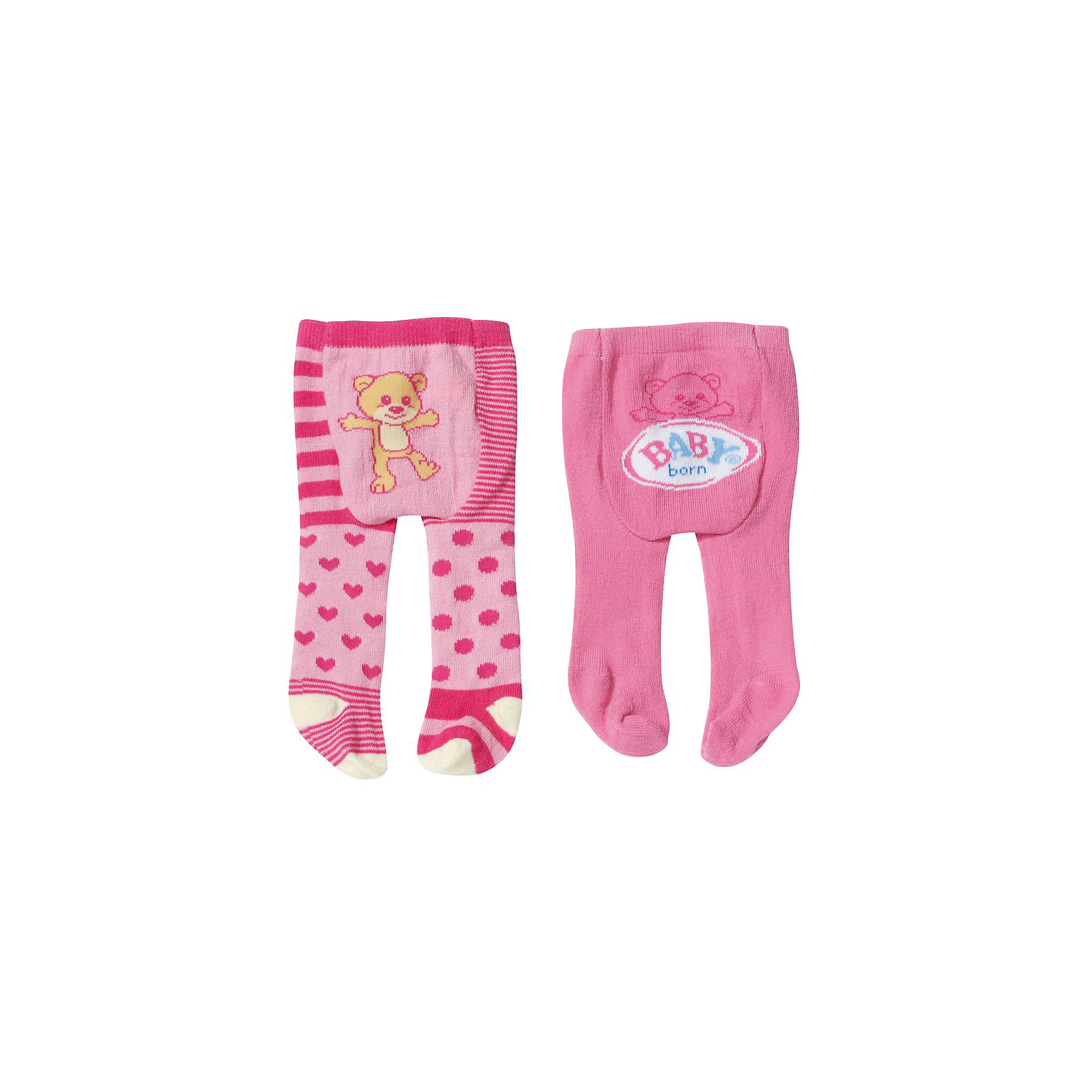 Колготки, розовые с мишкой, BABY born Колготки, розовые с мишкой, BABY bornБренды кукол<br>Характеристики:<br><br>• Тип одежды для куклы: колготки<br>• Предназначение: для сюжетно-ролевых игр<br>• Для куклы или пупсов: BABY born<br>• Рост куклы/пупса: от 43 см<br>• Цвет: розовый<br>• Тематика рисунка: полоска, сердечки, мишутка<br>• Материал: текстиль <br>• Комплектация: 2 пары колготок<br>• Вес: 53 г<br>• Размеры упаковки (Д*В*Ш): 26,9*13,9*2,1 см<br>• Упаковка: блистер на картоне<br>• Особенности ухода: допускается деликатная стирка без использования красящих и отбеливающих средств <br><br>Колготки, розовые с мишкой, BABY born от немецкого производителя Zapf Creation предназначены для кукол и пупсов серии BABY born. Выполненные из текстиля высокого качества, который обладает высокими эластичными качествами, колготки устойчивы к изменению цвета и формы, на них не образуются катышки и затяжки. <br><br>Комплект состоит из двух пар колготок ярких цветов. Украшены колготки изображением мишуток и брендовой надписью. Кукольные колготки выполнены с детальным соответствием реальным детским колготкам, благодаря чему девочка научится правильно надевать колготки и ухаживать за ними.<br><br>Колготки, розовые с мишкой, BABY born можно купить в нашем интернет-магазине.<br><br>Ширина мм: 269<br>Глубина мм: 139<br>Высота мм: 21<br>Вес г: 53<br>Возраст от месяцев: 36<br>Возраст до месяцев: 2147483647<br>Пол: Женский<br>Возраст: Детский<br>SKU: 5308981