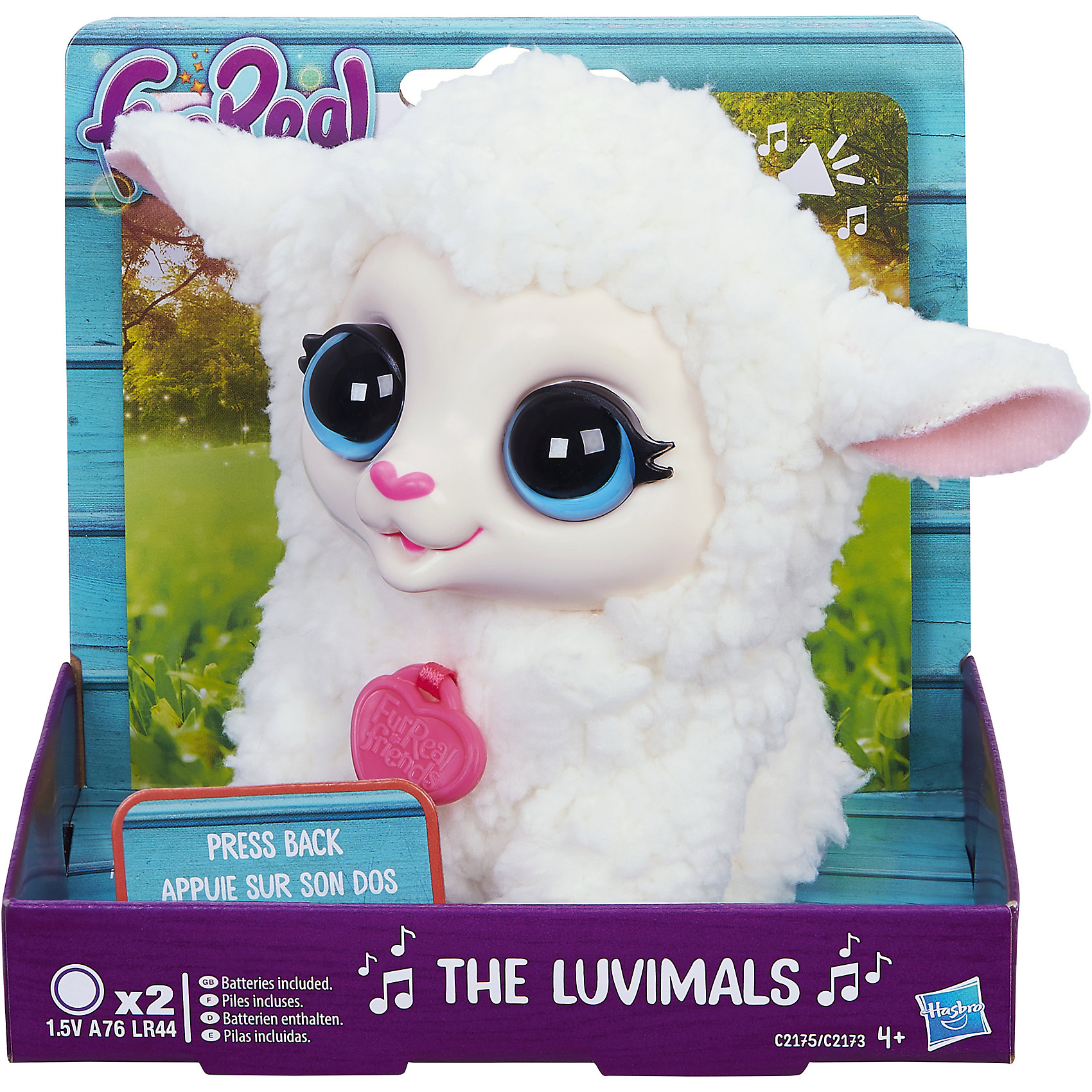 Овечка, FurReal Friends, Hasbro Овечка, FurReal Friends, HasbroИнтерактивные мягкие игрушки<br>Характеристики:<br><br>• Вид игр: сюжетно-ролевые, коллекционирование<br>• Пол: для девочек<br>• Коллекция: Поющие зверята<br>• Материал: текстиль, пластик<br>• Батарейки: 2 х A76 / LR44 (предусмотрены в комплекте)<br>• Высота игрушки: 9-11 см<br>• Поворачивают голову<br>• Умеют петь<br>• Вес в упаковке: 130 г<br>• Размеры упаковки (Д*Ш*В): 11,4*10,2*12,7 см<br>• Упаковка: картонная коробка <br><br>Поющие зверята, Furreal, C2173/C2174 – это коллекция милых пушистых животных от Хасбро, которые умеют петь. Все зверушки выполнены из плюша с ворсом, за счет чего они очень приятные на ощупь, большие выразительные глазки придают игрушкам очень миловидный облик. У каждого зверька на шее имеется пластиковый кулон с брендовой надписью. Игрушки умеют не только петь соло, но и дуэтом. Благодаря компактному размеру, их можно брать с собой в дорогу или в качестве талисмана. Овечка выполнена из плюша белого цвета и у нее большие голубые глаза. Сюжетно-ролевые игры с музыкальными игрушками способствуют развитию художественно-эстетического и музыкального вкуса, а разыгрываемые сюжетно-ролевые игры с домашними любимцами развивают чувство ответственности и заботы. <br><br>Поющих зверят, Furreal, C2173/C2174 можно купить в нашем интернет-магазине.<br><br>Ширина мм: 102<br>Глубина мм: 127<br>Высота мм: 114<br>Вес г: 151<br>Возраст от месяцев: 48<br>Возраст до месяцев: 144<br>Пол: Женский<br>Возраст: Детский<br>SKU: 5363493