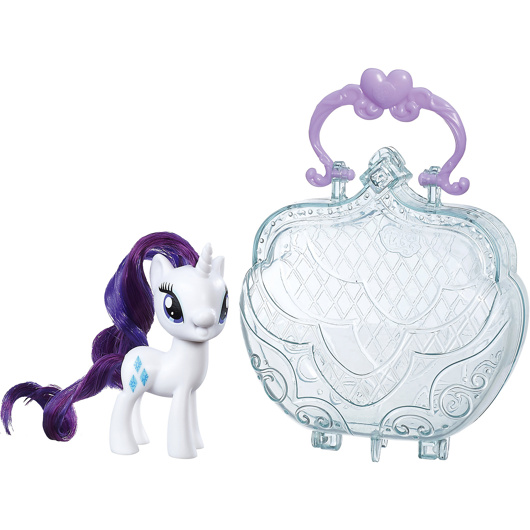 Пони в сумочке, My little Pony, Рарити B8952/B9827 Пони в сумочке, My little Pony, Рарити B8952/B9827Игрушки<br>Характеристики:<br><br>• Вид игр: сюжетно-ролевые, коллекционирование<br>• Пол: для девочек<br>• Коллекция: My little Pony<br>• Материал: пластик, нейлон<br>• Высота фигурки: 7,5 см<br>• Комплектация: фигурка пони, прозрачная пластмассовая сумочка-кошелек<br>• Вес в упаковке: 150 г<br>• Размеры упаковки (Г*Ш*В): 15*4,5*16,2 см<br>• Упаковка: без упаковки на европодвесе<br><br>Пони в сумочке: Рарити, My little Pony, B8952/B9827 – это новая коллекция бренда My little Pony от Хасбро. В коллекции представлены фигурки Эпплджек, Рарити и Искорки. Особенности этой коллекции заключаются в том, что в комплекте предусмотрена прозрачная сумочка-кошелек. В эту сумочку с легкостью помещаются фигурки. У сумочки предусмотрена ручка и ножки, которые ее делают устойчивой, благодаря чему ее можно использовать как футляр для хранения игрушки на полке. Сумочка выполнена в стильном дизайне: ажурные узоры и яркая ручка делают ее стильным аксессуаром для девочки. Фигурки выполнены из экологически безопасного и прочного пластика, который устойчив к физическим и механическим повреждениям, окрашены нетоксичными яркими красками, которые не изменяют свой цвет даже при длительной эксплуатации. Игры с такими фигурками будут способствовать развитию фантазии, воображения, научат девочку следить за своим внешним видом. Пони в сумочке: Рарити, My little Pony, B8952/B9827 – это замечательный подарок для девочки к любому празднику!<br><br>Пони в сумочке: Рарити, My little Pony, B8952/B9827 можно купить в нашем интернет-магазине.<br><br>Ширина мм: 64<br>Глубина мм: 146<br>Высота мм: 273<br>Вес г: 203<br>Возраст от месяцев: 36<br>Возраст до месяцев: 120<br>Пол: Женский<br>Возраст: Детский<br>SKU: 5363513