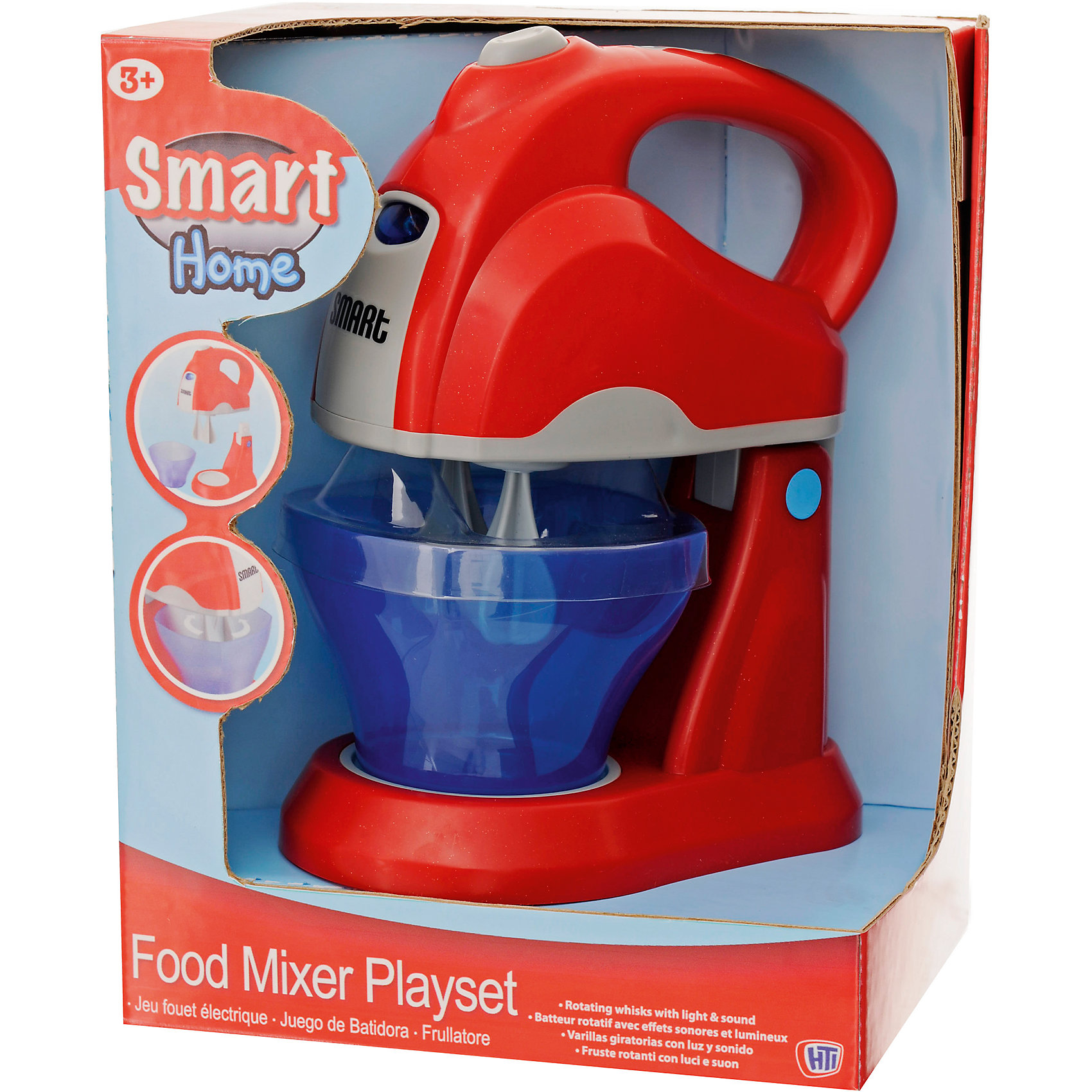 Миксер Smart, HTI Миксер Smart, HTIИгрушечная бытовая техника<br>Миксер Smart, HT.<br><br>Характеристика: <br><br>• Материал: пластик. <br>• Размер упаковки: 25х19х15 см.<br>• Высота игрушки: 21,5 см. <br>• Комплектация: миксер, чаша, платформа. <br>• Яркий привлекательный дизайн. <br>• Элемент питания: 3 АА батарейки (не входят в комплект). <br>• Световые и звуковые эффекты. <br><br>Яркий функциональный миксер обязательно понравится всем юным хозяйкам! Миксер можно использовать вместе с чашей для смешивания или же снять с платформы. После нажатия на кнопку насадки начинают вращаться, слышится характерный звук работающей техники и появляются световые эффекты. Миксер изготовлен из высококачественного прочного пластика, в производстве которого использованы только безопасные красители.<br><br>Миксер Smart, HT, можно купить в нашем интернет-магазине.<br><br>Ширина мм: 250<br>Глубина мм: 220<br>Высота мм: 150<br>Вес г: 510<br>Возраст от месяцев: 36<br>Возраст до месяцев: 168<br>Пол: Женский<br>Возраст: Детский<br>SKU: 5366521