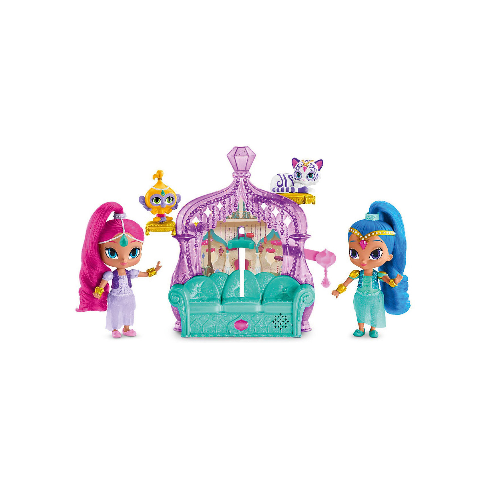 Игровой набор «Волшебный дворец», Shimmer&Shine Игровой набор «Волшебный дворец», Shimmer&ShineМини-куклы<br>Игровой набор «Волшебный дворец», Shimmer&Shine (Шиммер и Шайн). <br><br>Характеристика:<br><br>• Материал: пластик, текстиль. <br>• Комплектация: 2 мини-куклы, 2 питомца, диван, аксессуары <br>• Размер куклы: 15,2 см.<br>• Тип батареек: 2 x AAA / LR0.3 1.5V (мизинчиковые)<br>• Наличие батареек: входят в комплект<br>• Использовать на твердой плоской поверхности.<br><br>В набор входят куклы Shimmer and Shine с блестящими мягкими волосами, одетые в оригинальные восточные костюмы. Диванчик выполняет роль игрового модуля. Стоит посадить на него одну из героинь, закрепить ее с помощью специального механизма и потянуть за специальных рычажок, маленькая волшебница споет ребенку песенку или произнесет одну из коронных фраз. Игровой процесс будет сопровождаться сиянием драгоценных камней, которые украшают диван.<br><br>Игровой набор «Волшебный дворец», Shimmer&Shine (Шиммер и Шайн) можно купить в нашем интернет-магазине.<br><br>Ширина мм: 430<br>Глубина мм: 80<br>Высота мм: 280<br>Вес г: 830<br>Возраст от месяцев: 36<br>Возраст до месяцев: 120<br>Пол: Женский<br>Возраст: Детский<br>SKU: 5378171