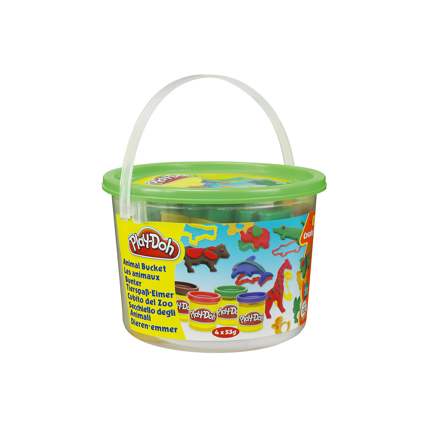 Тематический игровой набор Play-Doh Животные Тематический игровой набор Play-Doh ЖивотныеЛепка<br>Игровой набор Ведерочко, Play-Doh<br><br>Характеристики:<br><br>- в набор входит: 4 цвета теста, 9 формочек, ведерко<br>- состав: вода, мука, соль, красители<br>- размер упаковки: 14,5 * 10 * 14,5 см.<br>- вес: 226 гр.<br>- для детей в возрасте: от 3 до 6 лет<br>- Страна производитель: Китай<br><br>Тесто для лепки Play-Doh (Плей-До) от известного американского производителя товаров для детей Hasbro (Хасбро) понравится детям, которые знакомятся с лепкой. Мягкое, безопасное, нетоксичное тесто состоит из натуральных компонентов, не прилипает к пальчикам и прекрасно смешивается между собой. Этот набор отличается своей оригинальной тематикой и понравится детишкам интересующимся животными и зоопарком. <br><br>В удобном для хранения ведерке лежат четыре отдельные закрывающиеся баночки с коричневым, фиолетовым, красным и зеленым тестом. Так же в набор входят разные интересные формочки, такие как: коровка, жираф, крокодил, лошадка, бабочка, дельфин, уточка, слон и зайчик. Вы можете декорировать животных, добавляя им пятнышки, узоры и глазки. Цвета теста можно легко комбинировать между собой и смешивать, можно купить любое тесто для лепки Play-Doh (Плей-До) и оно сможет смешаться с тестом из набора. <br><br>Не рекомендуется хранить тесто для лепки на открытом воздухе. Работа с тестом для лепки помогает развить моторику ручек, внимание, творческие способности, тактильное и цветовое восприятие, поможет научиться смешивать цвета и добиться аккуратности в работе с формочками. <br><br>Игровой набор Ведерочко, Play-Doh можно купить в нашем интернет-магазине.<br><br>Ширина мм: 145<br>Глубина мм: 145<br>Высота мм: 105<br>Вес г: 372<br>Возраст от месяцев: 36<br>Возраст до месяцев: 120<br>Пол: Унисекс<br>Возраст: Детский<br>SKU: 5385711