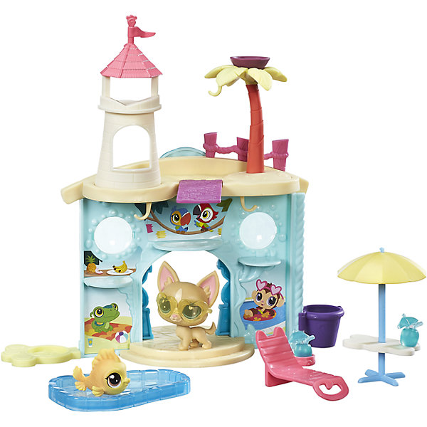 Набор Дисплей для питомцев, Littlest Pet Shop, B9344/C0042 Набор Дисплей для питомцев, Littlest Pet Shop, B9344/C0042Коллекционные и игровые фигурки<br>Набор Дисплей для питомцев, Littlest Pet Shop, B9344/C0042<br><br>Характеристики:<br><br>- в набор входит: аквапарк-дисплей, шезлонг, столик с зонтиком, бассейн, 2 питомца<br>- состав: пластик<br>- для детей в возрасте: от 4 до 10 лет<br>- Страна производитель: Китай<br><br>Знаменитые питомцы Littlest Pet Shop (Литтлест Пэт Шоп) от известного американского бренда товаров для детей Hasbro (Хасбро) получили новый набор с аквапарком! Двухсторонний аквапарк несмотря на свою компактность вмещает все необходимое для отличной игры. Красивый вход украшен ступеням и рельефными декорациями стен, на крыше расположена башенка и пальма. <br><br>В самом аквапарке расположены места для питомцев, имеются изображения тропических животных и фруктов. На крыше расположена доска для прыжков в воду, в набор включен шезлонг, столик с зонтом от солнца, бассейн и коктейль. Главные отдыхающие в этом аквапарке – Чихуахуа в стильных очках (в каталоге питомцев №92) и золотая рыбка (в каталоге № 54). Проведите замечательный день в аквапарке Littlest Pet Shop (Литтлест Пэт Шоп). <br><br>Набор отлично подойдет как для игры дома, так и для игр в поездке. Все детали изготовлены из высококачественного пластика. Играя с этим набором ребенок сможет развивать социальные навыки, развивать воображение и творческие способности. <br><br>Набор Дисплей для питомцев, Littlest Pet Shop, B9344/C0042 можно купить в нашем интернет-магазине.<br><br>Ширина мм: 51<br>Глубина мм: 279<br>Высота мм: 203<br>Вес г: 373<br>Возраст от месяцев: 48<br>Возраст до месяцев: 120<br>Пол: Женский<br>Возраст: Детский<br>SKU: 5388369