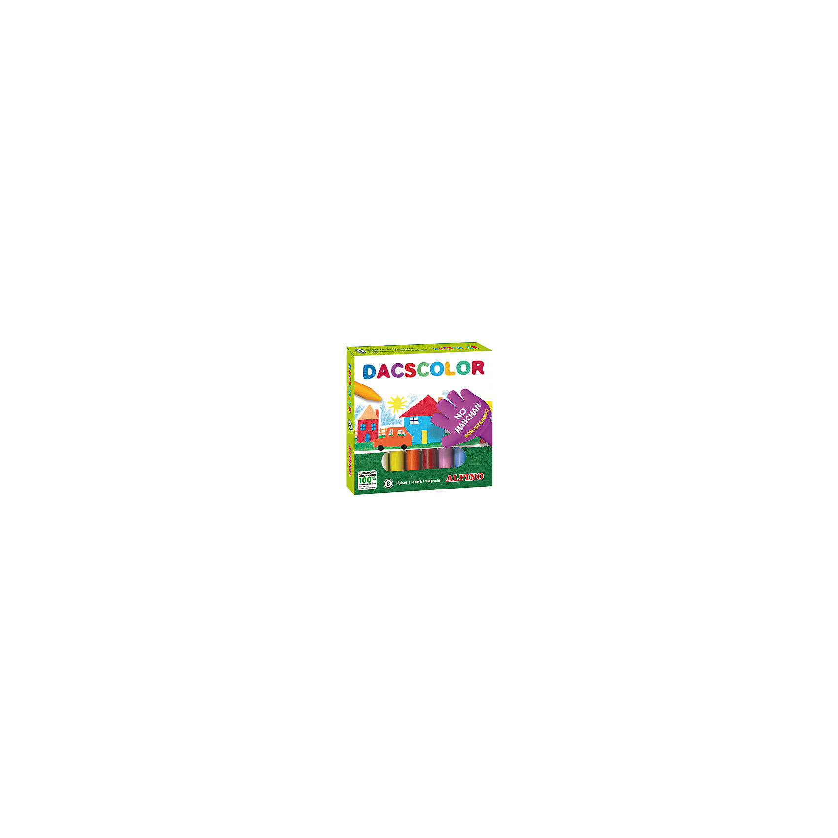 Восковые карандаши DACSCOLOR, 8 цв. Восковые карандаши DACSCOLOR, 8 цв.Рисование<br>Изготовлены по европейским стандартам качества (CE, EN 71, ISO 14021).<br>Экологически чистый материал без аллергических компонентов на основе натурального воска (Non-Allergic).<br>Средняя степень мягкости.<br>Чистые, яркие и насыщенные цвета. Отсутствие слоистости и равномерное окрашивание.<br>Рекомендуются опытными педагогами для развития навыков изобразительного творчества. Идеально подходят для начертания хорошо видимых линий и при закрашивании больших поверхностей. Замечательно рисуют на бумаге, картоне, ватмане, деревянных, глиняных и других шероховатых поверхностях.<br>Водоустойчивые и устойчивые к ломке, не пачкают руки, стираются обычным ластиком.<br>Очень легко затачиваются.<br>Смываются с кожи без применения мыла, легко отстирываются с большинства обычных тканей.<br>Производитель: ALPINO (Испания)<br><br>Ширина мм: 95<br>Глубина мм: 13<br>Высота мм: 80<br>Вес г: 74<br>Возраст от месяцев: 36<br>Возраст до месяцев: 120<br>Пол: Унисекс<br>Возраст: Детский<br>SKU: 5389741