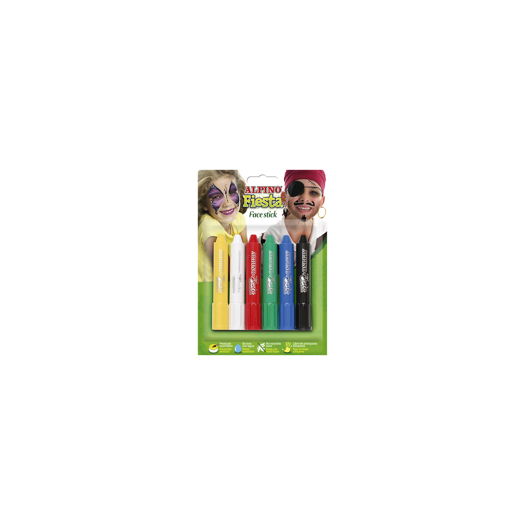 Детский аквагрим Face Stick (макияжные карандаши), 6*5 гр, 6 цв. Детский аквагрим Face Stick (макияжные карандаши), 6*5 гр, 6 цв.Косметика, грим и парфюмерия<br>Экологичная детская декоративная косметика европейского производства, изготовленная по наилучшим существующим технологиям на основе растительных ингредиентов и воды<br>Не содержит компонентов молока, яиц, клейковины, орехов, бобов, латекса и других потенциально аллергенных ингредиентов (Non-Allergic)<br>Разрешена для применения детьми от 3 лет по европейским стандартам качества и безопасности, а также нормам ТР ТС 009/2011 «О безопасности парфюмерно-косметической продукции» (включена в перечень детских товаров, допущенных к обращению во всех странах Таможенного союза)<br>Рекомендуется педагогами и медицинскими специалистами для эффективного развития детей в ходе игровых форм обучения и воспитания. Считается лучшей продукцией для художественного самодеятельного творчества, детских праздников, дискотек и других культурно-развлекательных и спортивно–зрелищных молодежных мероприятий<br>Состав набора: макияжные карандаши в пластиковом корпусе (6 x 5 гр, 6 цв.)<br>Макияжные карандаши имеют особую кремовую мягкость, высокую кроющую способность и представлены в наборе жёлтым, белым, красным, зелёным, синим и чёрным цветами. Различные цвета могут смешиваться, позволяя получать новые цвета и оттенки. Нанесённый макияж не пачкается и имеет глянцевый тон. Пластиковый тюбик позволяет хранить и переносить карандаши вне упаковки, например, в карманах, пеналах, портфеле или ранце. Набор является идеальным решением для создания нужного образа на празднике или для дружной и выразительной поддержки любимой команды на спортивных, музыкальных, художественных и иных состязаниях и конкурсах<br>Предварительное нанесение пасты-грунта не требуется, продукция безопасна при интенсивном контакте с кожей в течение длительного времени (не менее 24 часов)<br>Легко смывается с кожи, не имеет запаха, не красится, не оставляет жирных пятен, отстирывается с детской одежды и других тканей в режиме обычной стирки<br>Упаковка с европетлей<br>Производитель: ALPINO (Испания)<br><br>Ширина мм: 140<br>Глубина мм: 20<br>Высота мм: 200<br>Вес г: 112<br>Возраст от месяцев: 36<br>Возраст до месяцев: 120<br>Пол: Унисекс<br>Возраст: Детский<br>SKU: 5389756