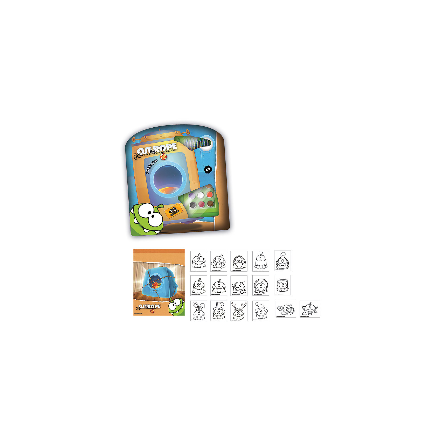 Подарочный набор Cut The Rope 42 предмета Подарочный набор Cut The Rope 42 предметаШкольные аксессуары<br>Подарочный набор Cut The Rope 42 предмета, Limpopo (Лимпопо)<br><br>Характеристики:<br><br>• набор поможет развить ребенку фантазию<br>• в комплекте есть всё необходимое для создания рисунком<br>• привлекательный дизайн с любимым персонажем<br>• в комплекте: 6 фломастеров, 6 карандашей, краски (12 цветов), 10 восковых мелков, кисточка, палитра, ластик, точилка, книжка-раскраска, ч/г карандаш, наклейки, футляр<br>• размер упаковки: 31х4х32,5 см<br>• вес: 470 грамм<br><br>Набор Cut The Rope - настоящая находка для юных художников. В комплект входит всё необходимое для создания прекрасных рисунков. Ребенок сможет воспользоваться красками, мелками, фломастерами или карандашами. Книжка-раскраска с изображением любимого Ам-Няма, несомненно, вызовет восторг! В комплект входит набор наклеек, которыми можно дополнить готовый рисунок. С набором Cut The Rope время пролетит незаметно!<br><br>Подарочный набор Cut The Rope 42 предмета, Limpopo (Лимпопо) вы можете купить в нашем интернет-магазине.<br><br>Ширина мм: 325<br>Глубина мм: 40<br>Высота мм: 310<br>Вес г: 470<br>Возраст от месяцев: 48<br>Возраст до месяцев: 144<br>Пол: Унисекс<br>Возраст: Детский<br>SKU: 5390295