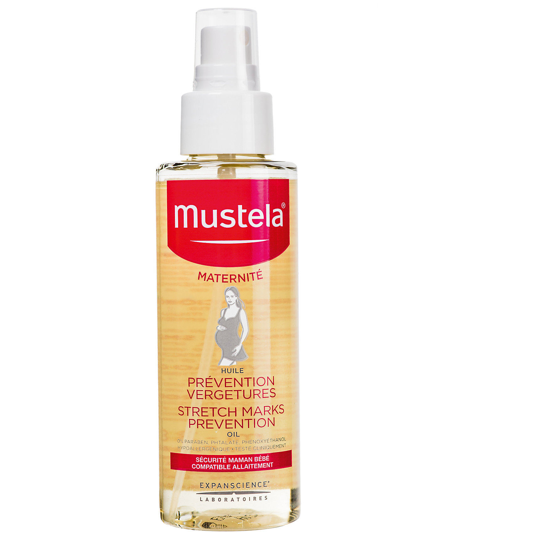 Масло для профилактики растяжек, 105 мл., Mustela Масло для профилактики растяжек, 105 мл., MustelaСредства для ухода<br>Масло для профилактики растяжек, 105 мл., Mustela (Мустела).<br><br>Характеристики:<br><br>- Средство: масло.<br>- Объём: 105 мл.<br>- Состав: HELIANTHUS ANNUUS (SUNFLOWER) SEED OIL, PERSEA GRATISSIMA (AVOCADO) OIL, PARFUM (FRAGRANCE), TOCOPHEROL, PUNICA GRANATUM SEED OIL, ROSA CANINA FRUIT OIL, ADANSONIA DIGITATA SEED OIL, LUPINUS ALBUS SEED EXTRACT.<br><br>Масло для ухода за кожей во время беременности и в послеродовой период для профилактики появления растяжек. Экстракт из семян люпина помогает коже противостоять появлению растяжек. Богатые питательными веществами и полезные масла граната, авокадо, шиповника и баобаба питают кожу, улучшают эластичность, делая ее мягкой и шелковистой. <br><br>Отличительными особенностями этого средства являются:<br><br>- Гипоаллергенная формула.<br>- Можно использовать в период грудного вскармливания.<br> - Не содержит парабены, фталаты, феноксиэтанол, бисфенолы A и S, кофеин и спирт.<br><br>Способ применения: Начиная с первого месяца беременности и после родов, утром и вечером наносите масло массирующими движениями на область живота, бедер, ягодиц и груди. Масло с нежным ароматом легко впитывается в кожу, благодаря нежирной текстуре.<br><br>Масло для профилактики растяжек, 105 мл., Mustela (Мустела), можно купить в нашем интернет – магазине.<br><br>Ширина мм: 45<br>Глубина мм: 45<br>Высота мм: 150<br>Вес г: 130<br>Возраст от месяцев: 216<br>Возраст до месяцев: 600<br>Пол: Женский<br>Возраст: Детский<br>SKU: 5392904