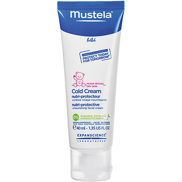 Кольд-крем для детей, 40 мл., Mustela Кольд-крем для детей, 40 мл., MustelaКосметика для малыша<br>Кольд-крем для детей, 40 мл., Mustela (Мустела).<br><br>Характеристики:<br><br>- Средство: кольд-крем.<br>- Объём: 40 мл.<br>- Состав: AQUA /WATER/EAU, CAPRYLIC/CAPRIC TRIGLYCERIDE, POLYGLYCERYL-2-DIPOLYHYDROXYSTEARATE, GLYCERIN, HYDROGENATED COCONUT OIL, CERA ALBA/ BEESWAX/CIRE D’ABEILLE, BUTYROSPERMUM PARKII (SHEA) BUTTER, HELIANTHUS ANNUUS (SUNFLOWER) SEED OIL, STEARALKONIUM HECTORITE, 1,2-HEXANEDIOL, MAGNESIUM SULFATE, POTASSIUM CETYL PHOSPHATE, NYLON-6, PARFUM (FRAGRANCE), LECITHIN, GLYCERYL CAPRYLATE, PROPYLENE CARBONATE, TOCOPHERYL ACETATE, PERSEA GRATISSIMA (AVOCADO) FRUIT EXTRACT, CERAMIDE 3, PHYTOSPHINGOSINE, CITRIC ACID.<br><br>Крем для ухода за сухой кожей лица детей с рождения. Интенсивно питает кожу, восстанавливая ее защитные функции. Способствует сохранению клеточных ресурсов кожи малыша. Формула с питательно-защитным комплексом (Кольд-крем + церамиды) содержит природные компоненты, способствующие укреплению кожного барьера малыша и сохранению клеточных ресурсов его кожи.<br><br>Кольд-крем для детей, 40 мл., Mustela (Мустела) , можно купить в нашем интернет – магазине.<br><br>Ширина мм: 38<br>Глубина мм: 44<br>Высота мм: 132<br>Вес г: 54<br>Возраст от месяцев: 12<br>Возраст до месяцев: 36<br>Пол: Унисекс<br>Возраст: Детский<br>SKU: 5392909