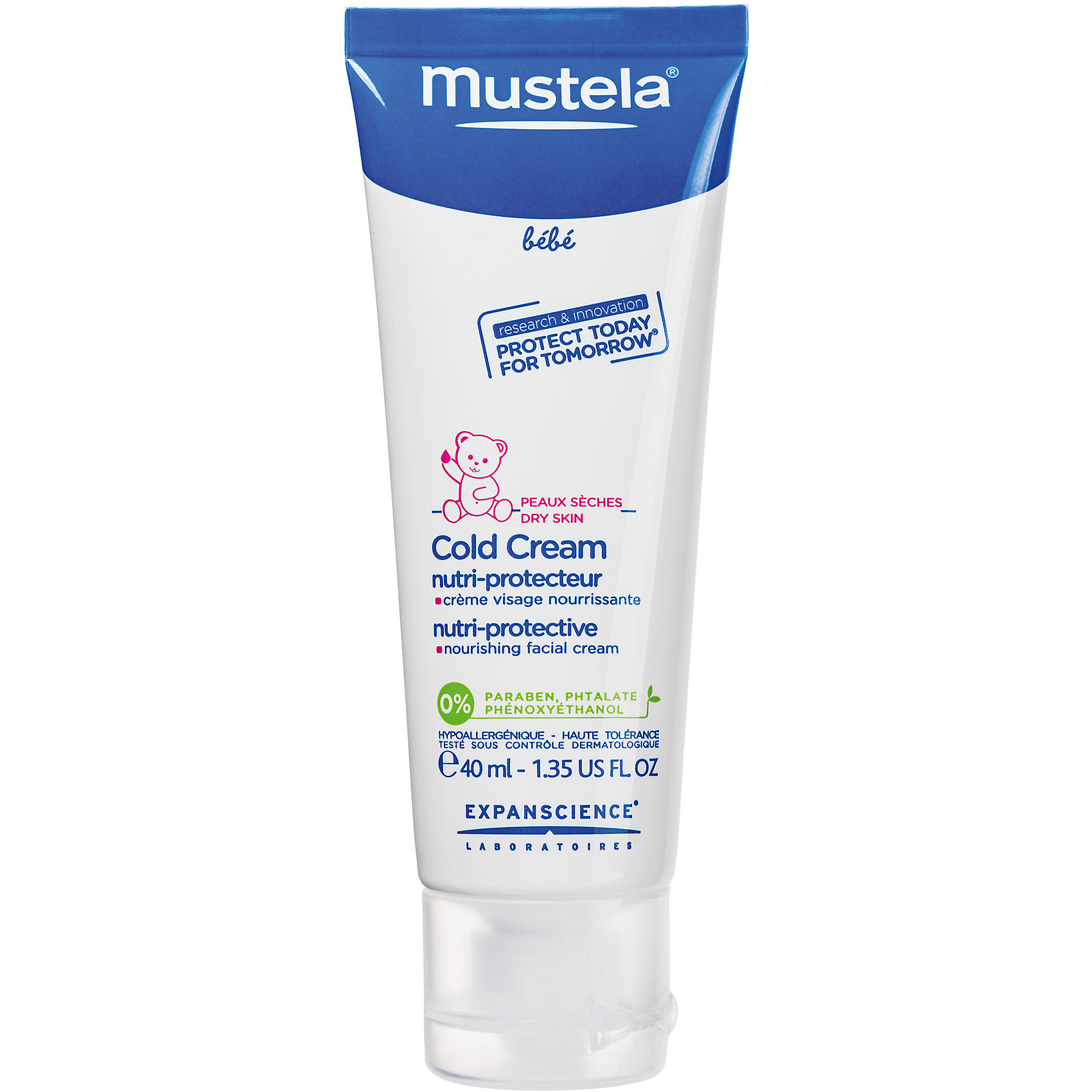 Кольд-крем для детей, 40 мл., Mustela Кольд-крем для детей, 40 мл., MustelaКосметика для младнецев<br>Кольд-крем для детей, 40 мл., Mustela (Мустела).<br><br>Характеристики:<br><br>- Средство: кольд-крем.<br>- Объём: 40 мл.<br>- Состав: AQUA /WATER/EAU, CAPRYLIC/CAPRIC TRIGLYCERIDE, POLYGLYCERYL-2-DIPOLYHYDROXYSTEARATE, GLYCERIN, HYDROGENATED COCONUT OIL, CERA ALBA/ BEESWAX/CIRE D’ABEILLE, BUTYROSPERMUM PARKII (SHEA) BUTTER, HELIANTHUS ANNUUS (SUNFLOWER) SEED OIL, STEARALKONIUM HECTORITE, 1,2-HEXANEDIOL, MAGNESIUM SULFATE, POTASSIUM CETYL PHOSPHATE, NYLON-6, PARFUM (FRAGRANCE), LECITHIN, GLYCERYL CAPRYLATE, PROPYLENE CARBONATE, TOCOPHERYL ACETATE, PERSEA GRATISSIMA (AVOCADO) FRUIT EXTRACT, CERAMIDE 3, PHYTOSPHINGOSINE, CITRIC ACID.<br><br>Крем для ухода за сухой кожей лица детей с рождения. Интенсивно питает кожу, восстанавливая ее защитные функции. Способствует сохранению клеточных ресурсов кожи малыша. Формула с питательно-защитным комплексом (Кольд-крем + церамиды) содержит природные компоненты, способствующие укреплению кожного барьера малыша и сохранению клеточных ресурсов его кожи.<br><br>Кольд-крем для детей, 40 мл., Mustela (Мустела) , можно купить в нашем интернет – магазине.<br><br>Ширина мм: 38<br>Глубина мм: 44<br>Высота мм: 132<br>Вес г: 54<br>Возраст от месяцев: 12<br>Возраст до месяцев: 36<br>Пол: Унисекс<br>Возраст: Детский<br>SKU: 5392909