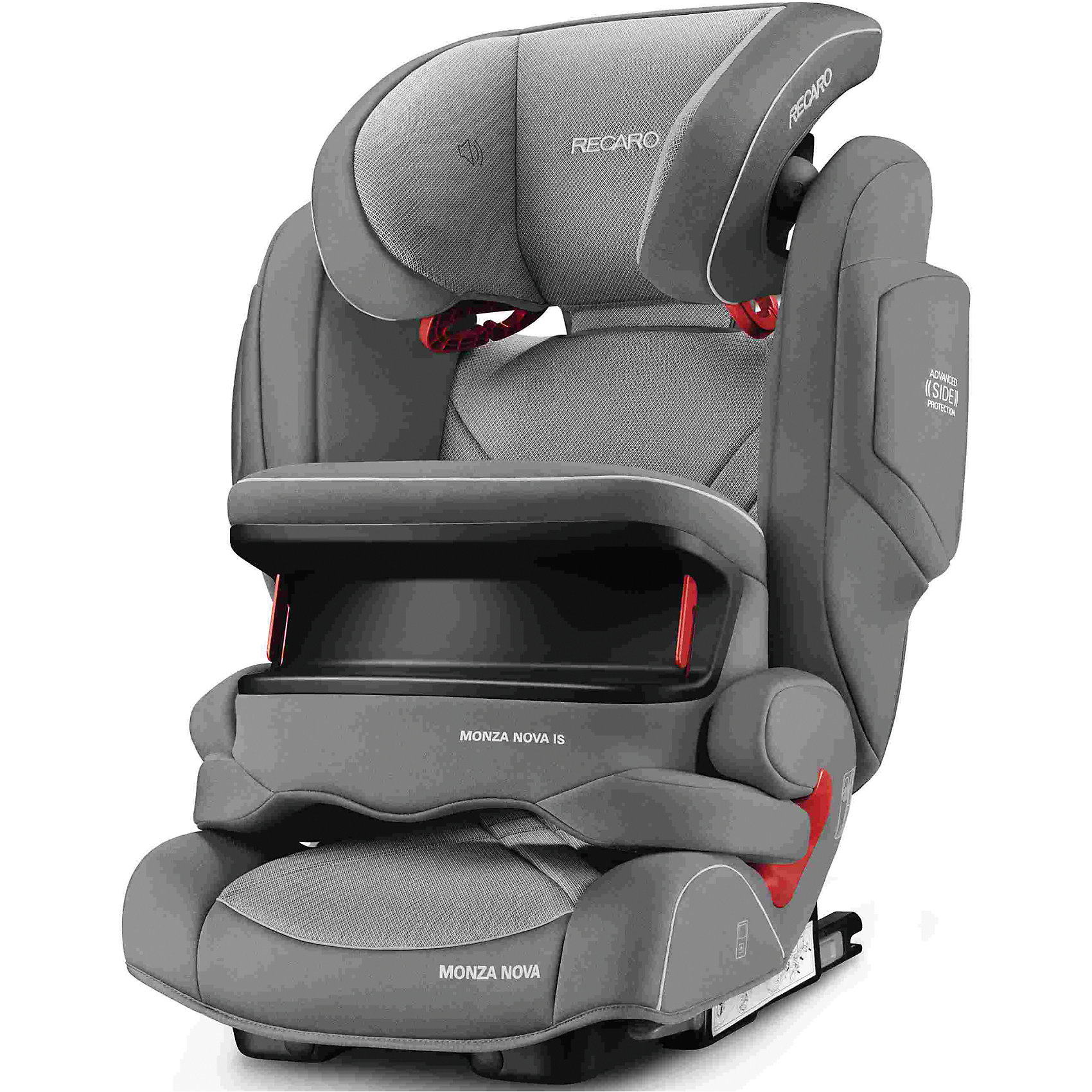 Автокресло RECARO Monza Nova IS Seatfix 9-36 кг, Alluminum Grey Автокресло RECARO Monza Nova IS Seatfix 9-36 кг, Alluminum GreyГруппа 1-2-3 (От 9 до 36 кг)<br>Характеристики:<br><br>• группа: 1/2/3;<br>• вес ребенка: 9-36 кг;<br>• возраст ребенка: от 9 месяцев до 12 лет;<br>• способ крепления: IsoFix или штатными ремнями безопасности автомобиля;<br>• способ установки: лицом по ходу движения автомобиля;<br>• регулируется высота подголовника: 11 положений;<br>• имеется ростомер;<br>• регулируется глубина подголовника;<br>• перед ребенком находится специальный жесткий столик, который обеспечивает максимальную защиту ребенка от ударов при столкновении и резком торможении;<br>• угол наклона спинки подгоняется под угол сиденья автомобиля, слегка откидывается назад;<br>• имеются подлокотники, высота не меняется;<br>• сетчатый кармашек на боковой стороне автокресла;<br>• под сиденьем автокресла имеются пластиковые опорные элементы;<br>• в боковинках автокресла находятся встроенные динамики;<br>• усиленная боковая защита, 12 см;<br>• материал: пластик, полиэстер;<br>• размеры автокресла: 48х55х74 см;<br>• вес: 8 кг.<br><br>Автокресло Monza Nova IS Seatfix будет сопровождать вас и вашего кроху вплоть до достижения ребенком возраста 12 лет. Автокресло укомплектовано дополнительными аксессуарами для наибольшей безопасности ребенка на каждом этапе его взросления. Когда вес малыша находится в пределах 9-18 кг, эргономичный защитный столик вместе с 3-х точечным ремнем безопасности автомобиля обеспечивают максимальную безопасность. Автокресло обязательно используется со столиком, пока кроха не достигнет определенного роста и веса (95 см/18 кг).<br><br>Автокресло устанавливается на заднем сидении автомобиля с помощью системы Изофикс. Выдвижные крепления кресла совмещаются с системой Изофикс в автомобиле.<br>Обивка автокресла выполнена из дышащего материала, который не впитывает посторонние запахи. Автокресло оснащено вентиляционными отверстиями для циркуляции воздуха и регуляции теплообмена. Чехлы автокресла съемные, допускается стирка при температуре 30 градусов.<br><br>Комплектация:<br><br>• автокресло Monza Nova IS Seatfix группы I/II/III;<br>• защитный столик;<br>• накладка на сиденье;<br>• стерео динамики, встроенные в подголовник;<br>• провод для подключения воспроизводящего устройства к динамикам.<br><br>Автокресло Monza Nova IS Seatfix 9-36 кг., Recaro, Alluminum Grey можно купить в нашем интернет-магазине.<br><br>Ширина мм: 740<br>Глубина мм: 620<br>Высота мм: 480<br>Вес г: 8000<br>Возраст от месяцев: 9<br>Возраст до месяцев: 144<br>Пол: Унисекс<br>Возраст: Детский<br>SKU: 5396735