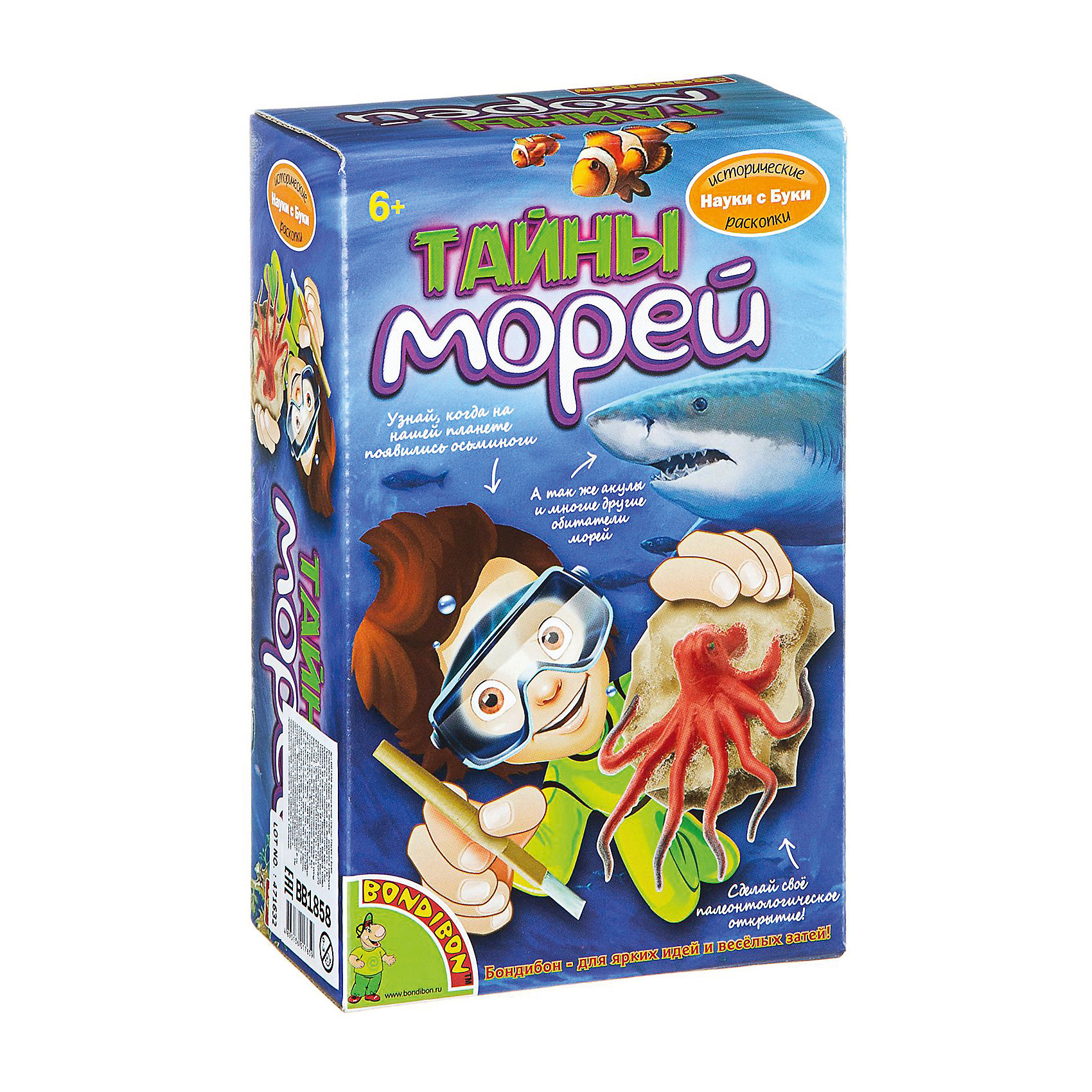 Тайны морей, Французские опыты Науки с Буки, Bondibon Тайны морей, Французские опыты Науки с Буки, BondibonЭксперименты и опыты<br>С помощью этого обучающего набора юный учёный-палеонтолог сможет самостоятельно сделать свои первые находки. В этом ему помогут настоящие инструменты палеонтолога! Набор наглядно продемонстрирует, как именно проводятся палеонтологические исследования, и ребенок сможет извлечь фигурки осьминога, акулы, черепахи и пингвина. Красочная инструкция расскажет много новых и интересных фактах об этих животных! В состав набора входят молоток, зубило, кисточка, губка, блок для раскопок и красочная инструкция.<br><br>Ширина мм: 210<br>Глубина мм: 80<br>Высота мм: 120<br>Вес г: 667<br>Возраст от месяцев: 72<br>Возраст до месяцев: 192<br>Пол: Унисекс<br>Возраст: Детский<br>SKU: 5398972